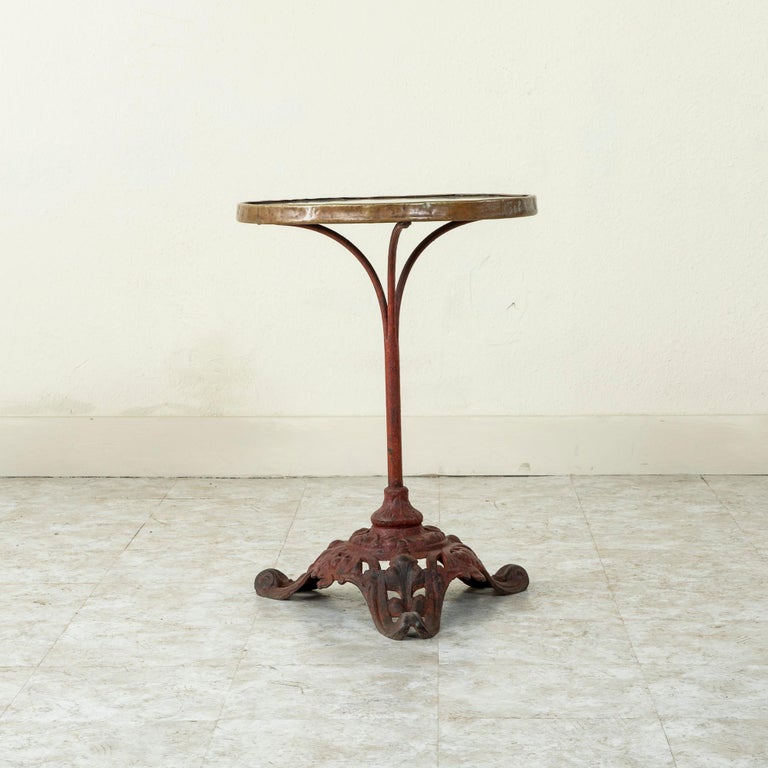 Late 19th Century French Painted Red Cast Iron and Marble Round Bistro