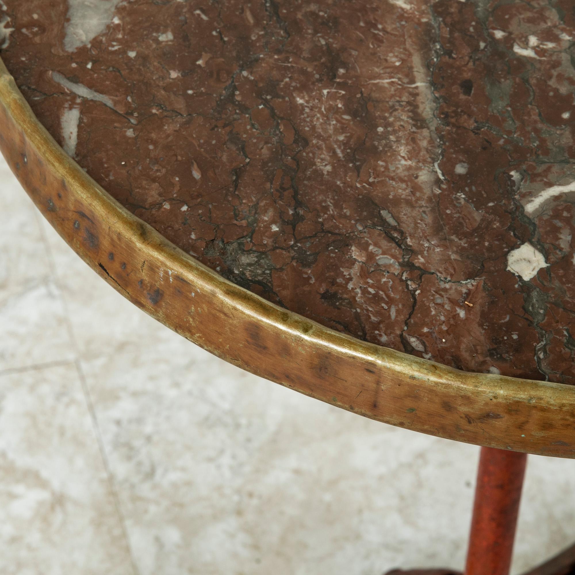 Late 19th Century French Painted Red Cast Iron and Marble Round Bistro Table 3
