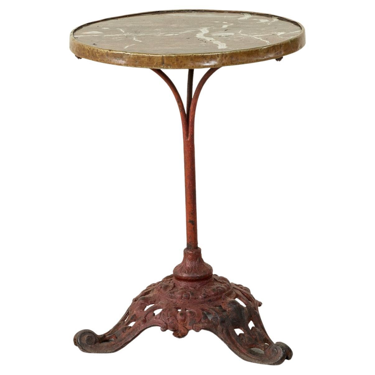 Late 19th Century French Painted Red Cast Iron and Marble Round Bistro Table