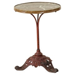 Table de bistrot ronde en fonte rouge peinte et marbre de la fin du XIXe siècle