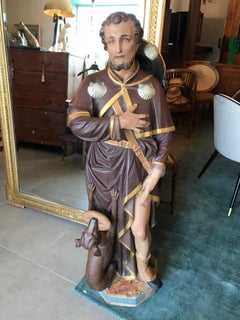 Late 19th Century French Painting Plaster Saint Roch Statue, 1884s