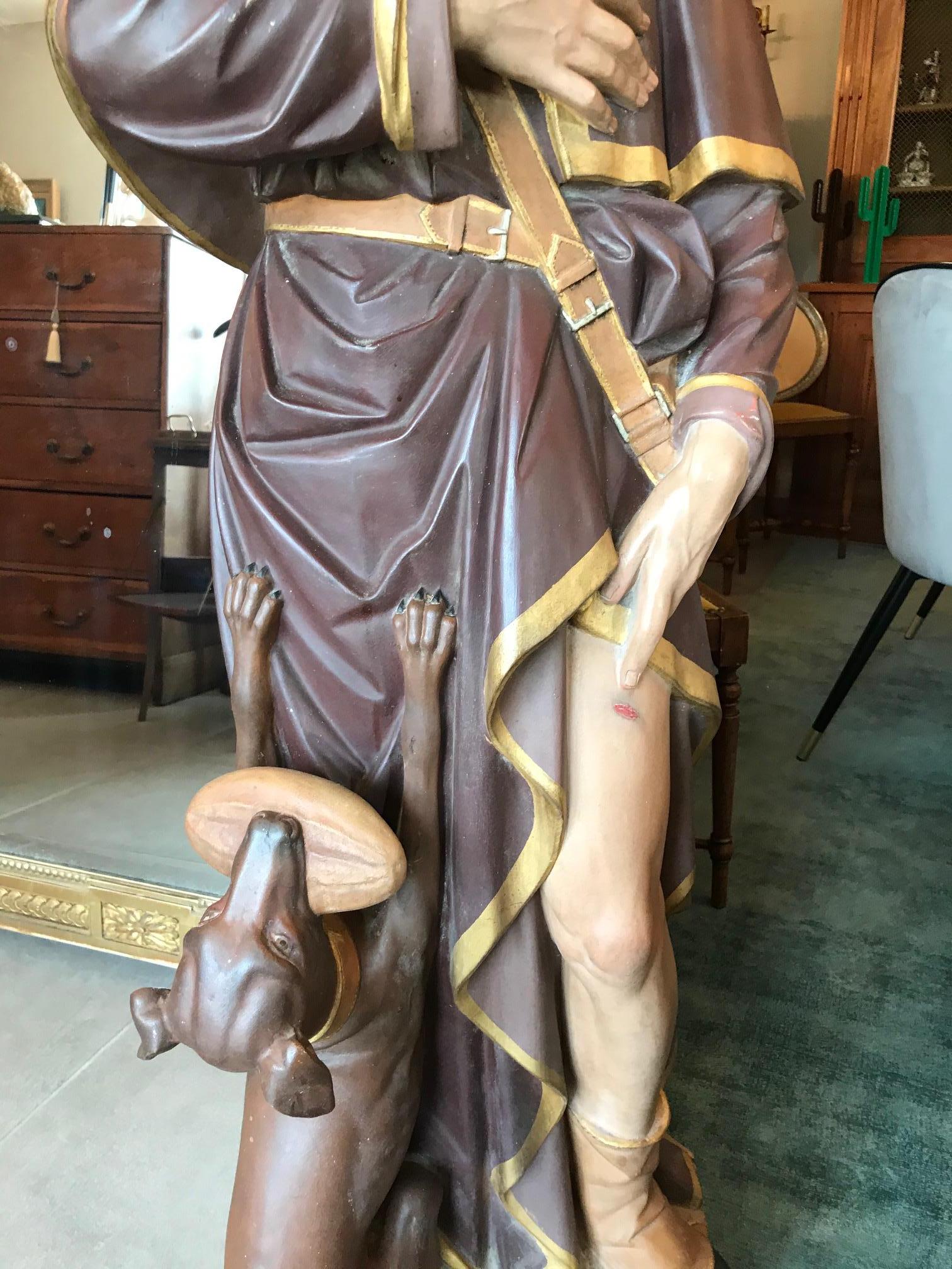 Late 19th Century French Painting Plaster Saint Roch Statue, 1884s 1