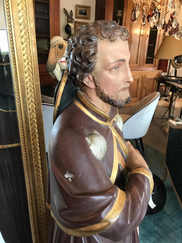 Late 19th Century French Painting Plaster Saint Roch Statue, 1884s at