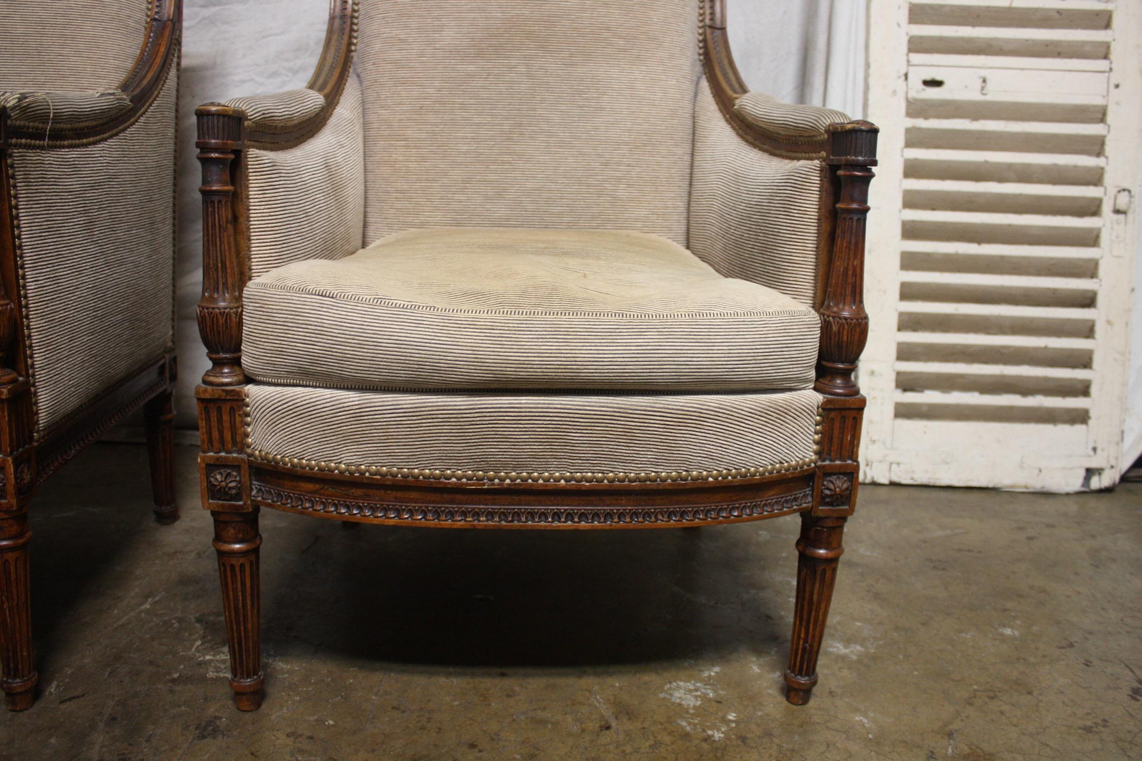 Late 19th Century French Pair of Bergere Chairs 9