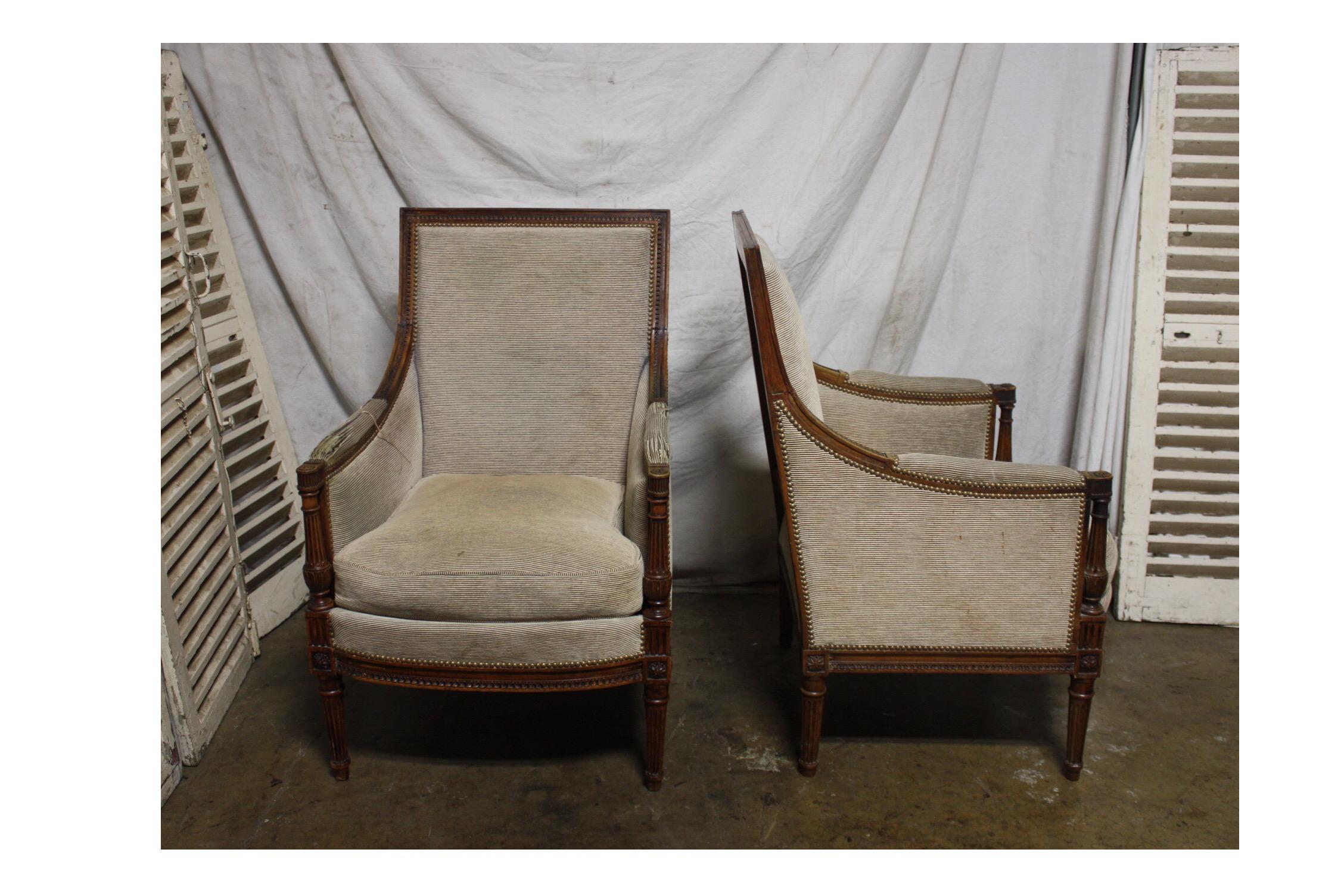 Late 19th Century French Pair of Bergere Chairs 1
