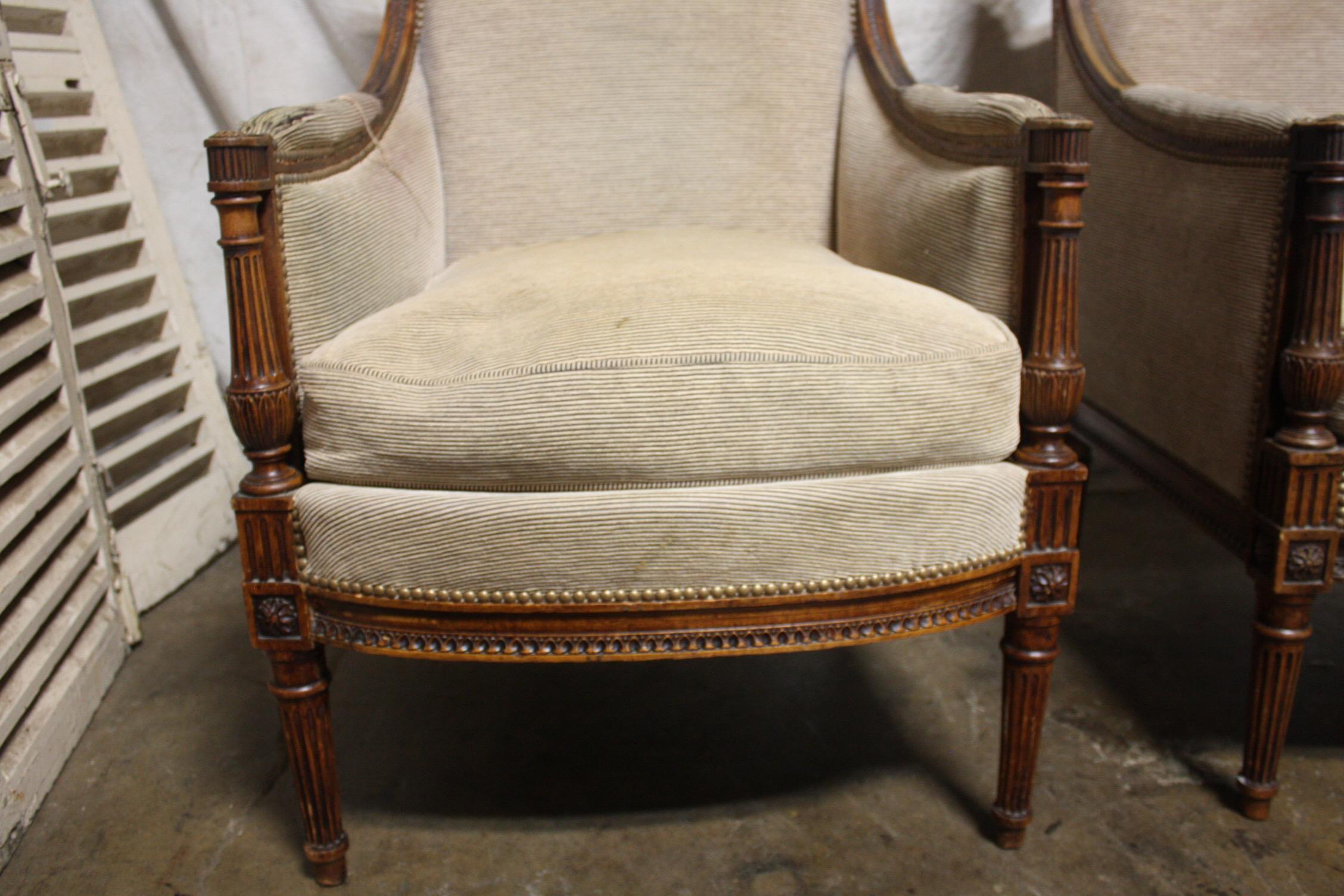 Late 19th Century French Pair of Bergere Chairs 4