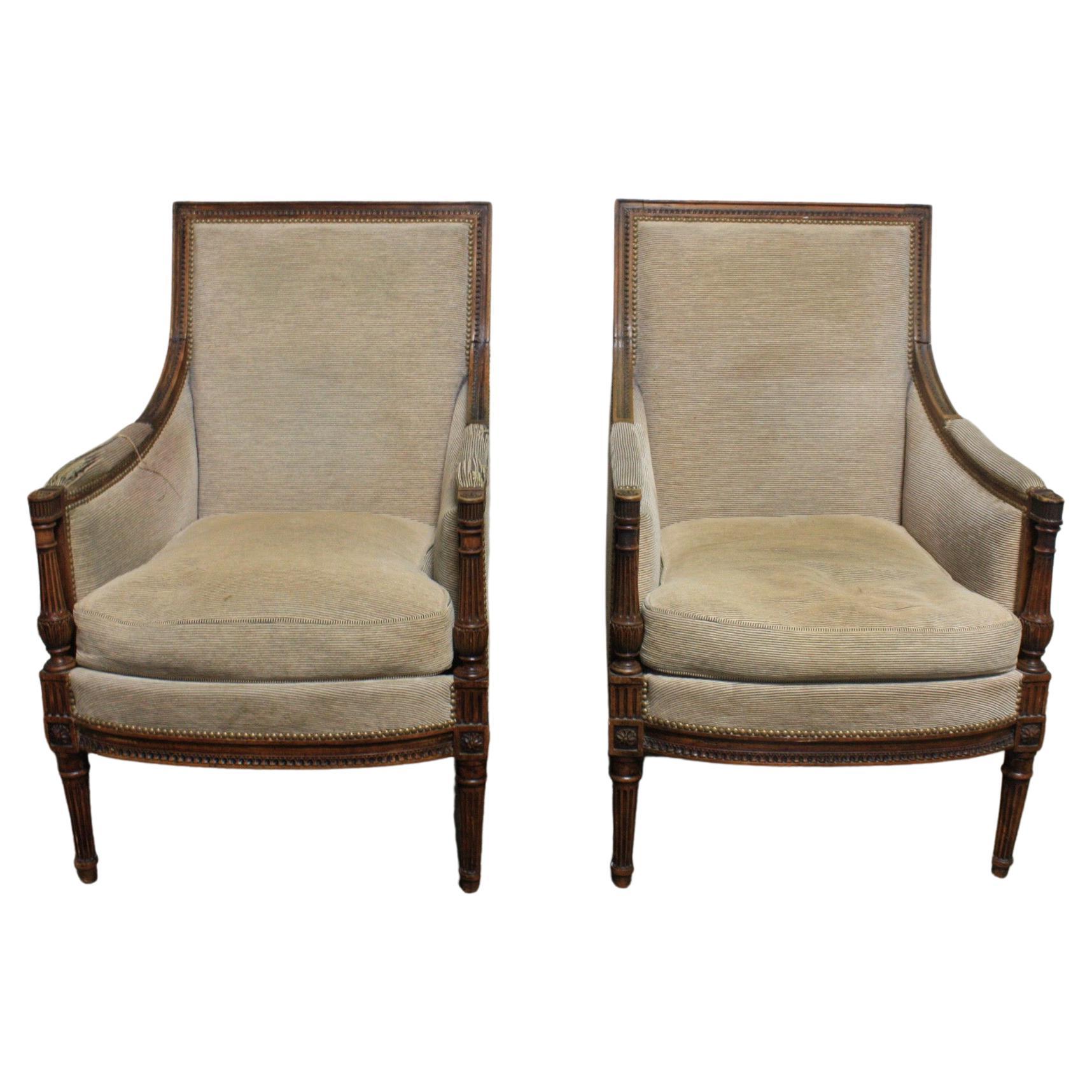 Late 19th Century French Pair of Bergere Chairs