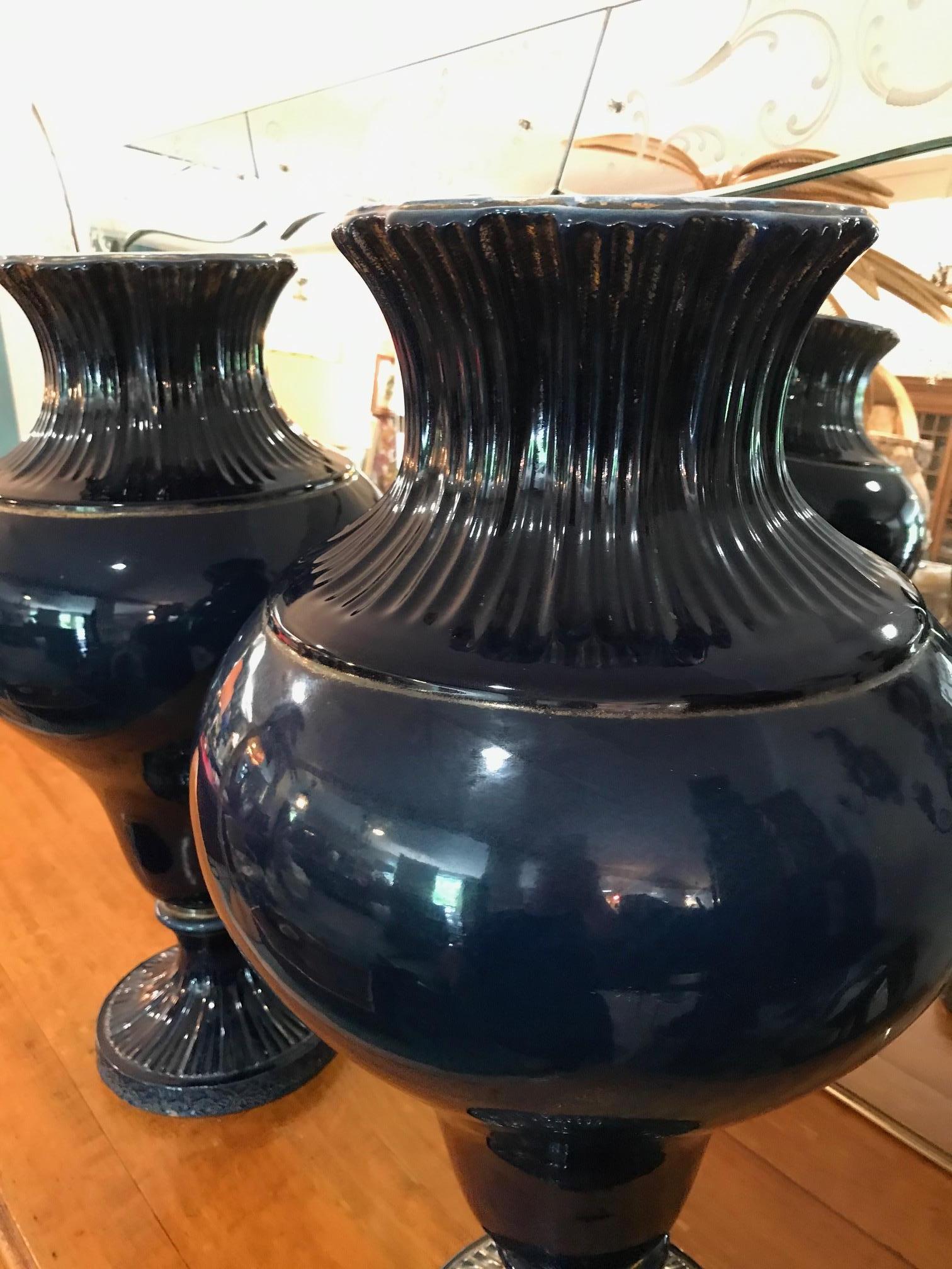 Late 19th Century French Pair of Blue Faience Vases 7