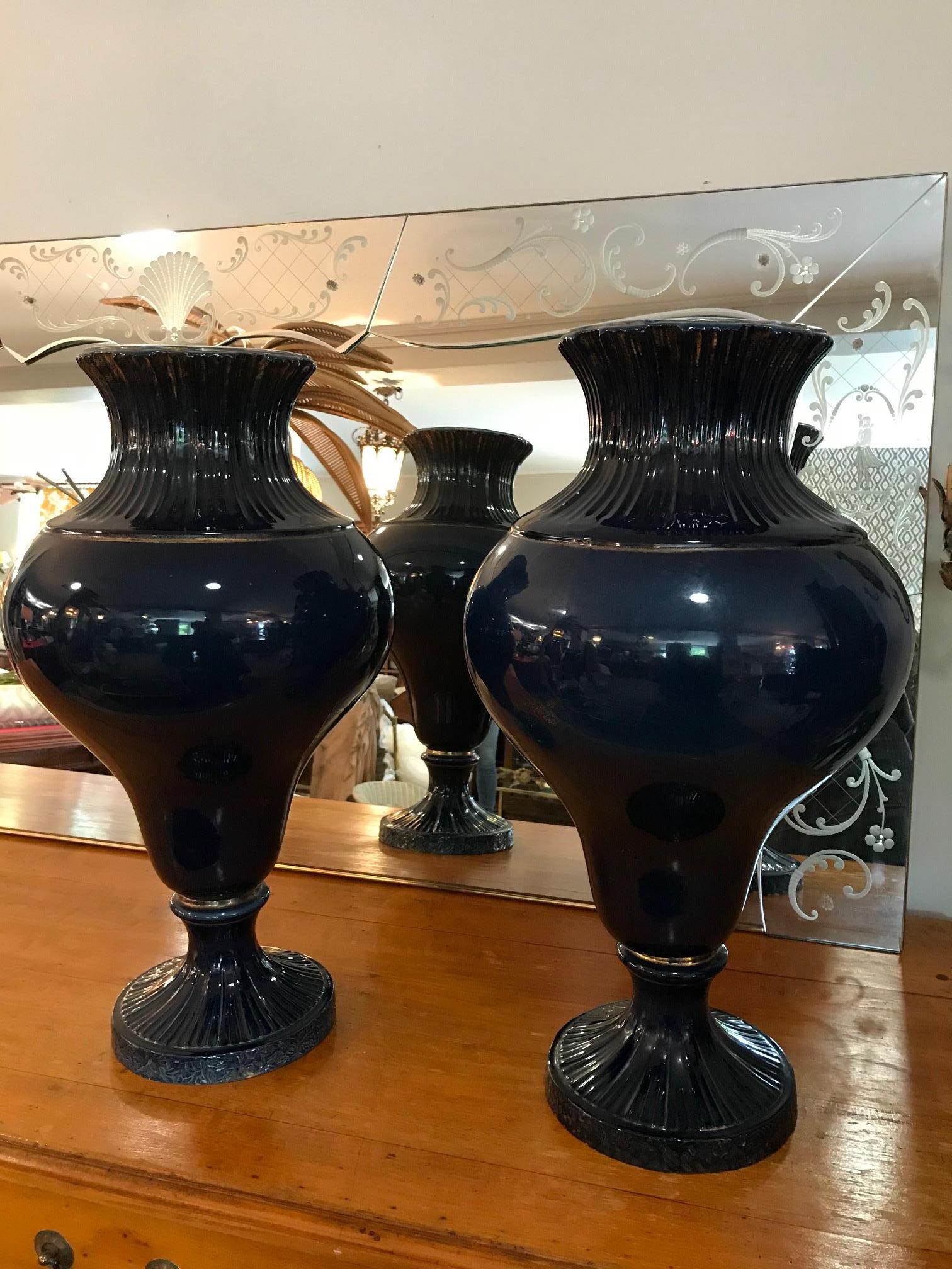Late 19th Century French Pair of Blue Faience Vases 2