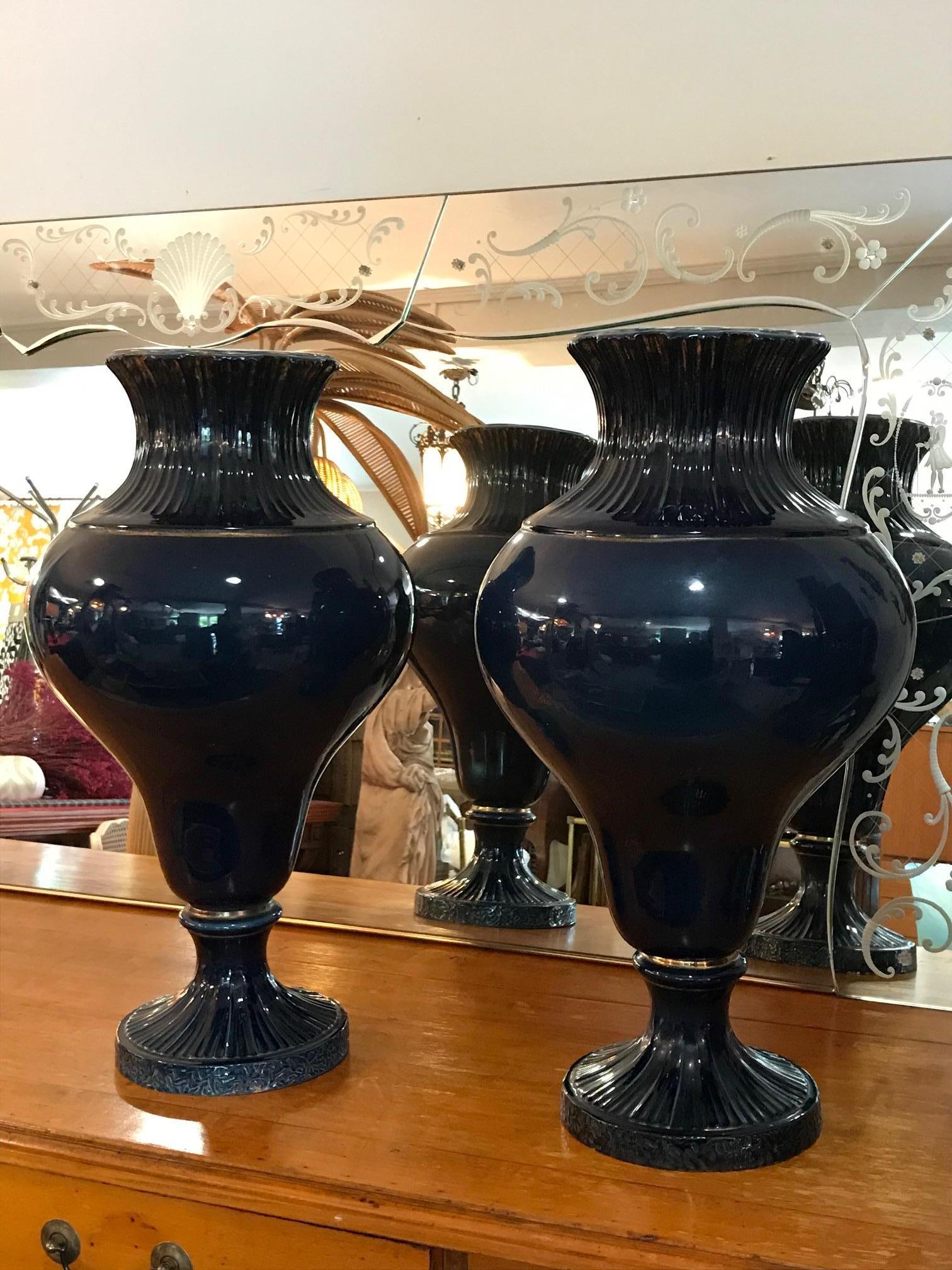 Late 19th Century French Pair of Blue Faience Vases 3