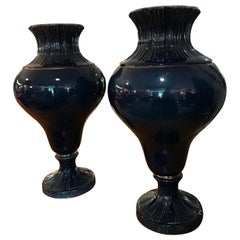 Late 19th Century French Pair of Blue Faience Vases