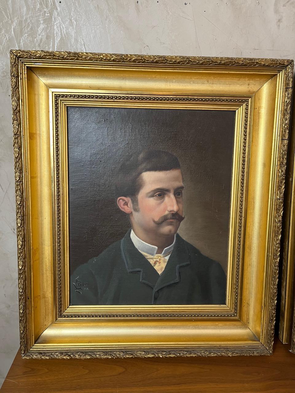 Late 19th century French Pair of Oil on Canvas Portrait, 1900s For Sale 9