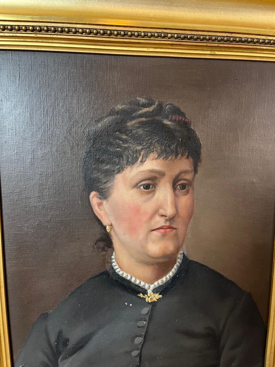 Late 19th century French Pair of Oil on Canvas Portrait, 1900s In Good Condition For Sale In LEGNY, FR