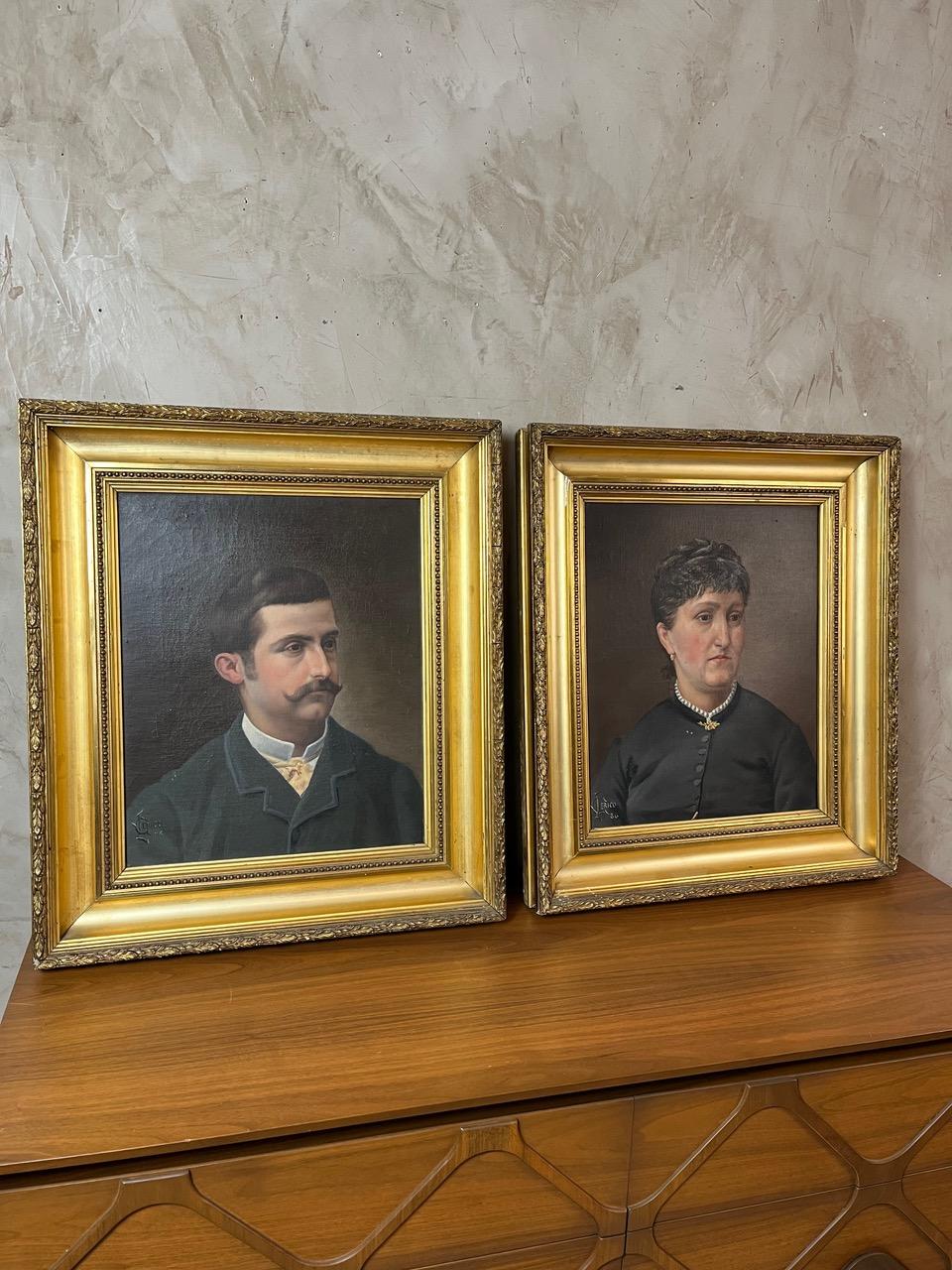 Late 19th Century Late 19th century French Pair of Oil on Canvas Portrait, 1900s For Sale