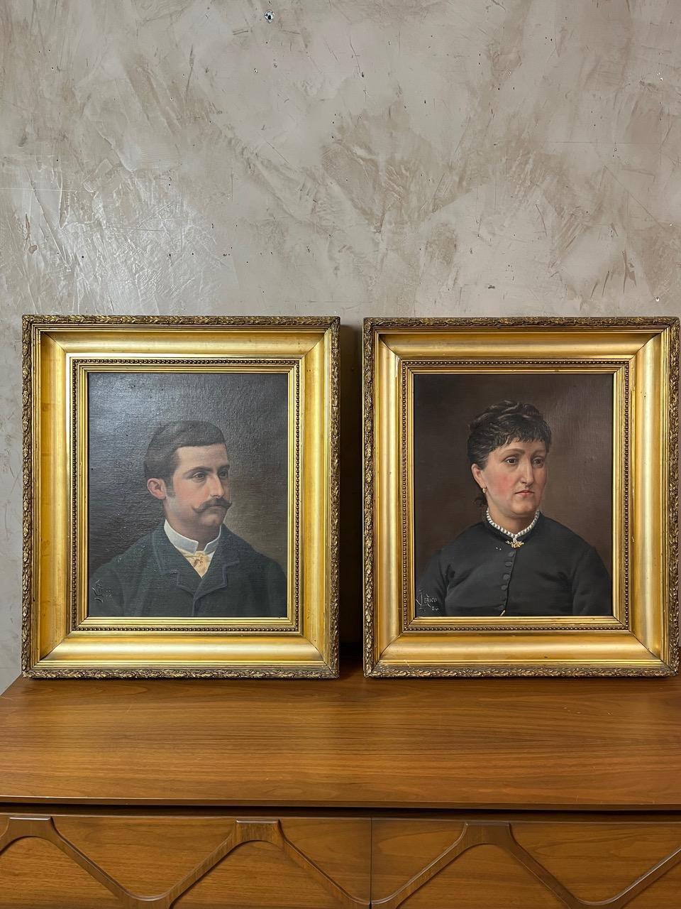 Late 19th century French Pair of Oil on Canvas Portrait, 1900s For Sale 2