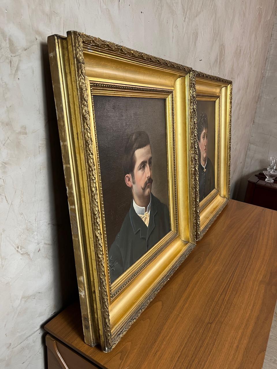 Late 19th century French Pair of Oil on Canvas Portrait, 1900s For Sale 3