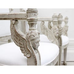 Late 19th Century French Pair of White Painted Egyptian Revival Armchairs