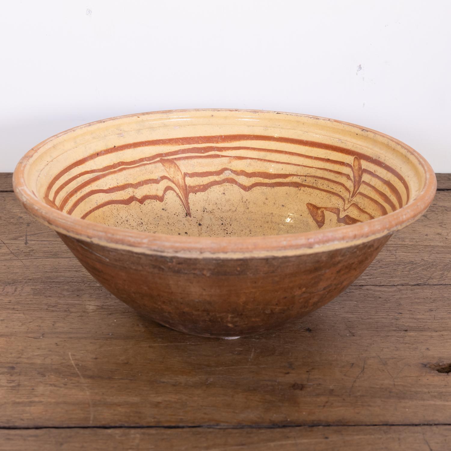 Late 19th Century French Pancheon or Dough Bowl with Light Mustard Yellow Glaze In Good Condition For Sale In Birmingham, AL