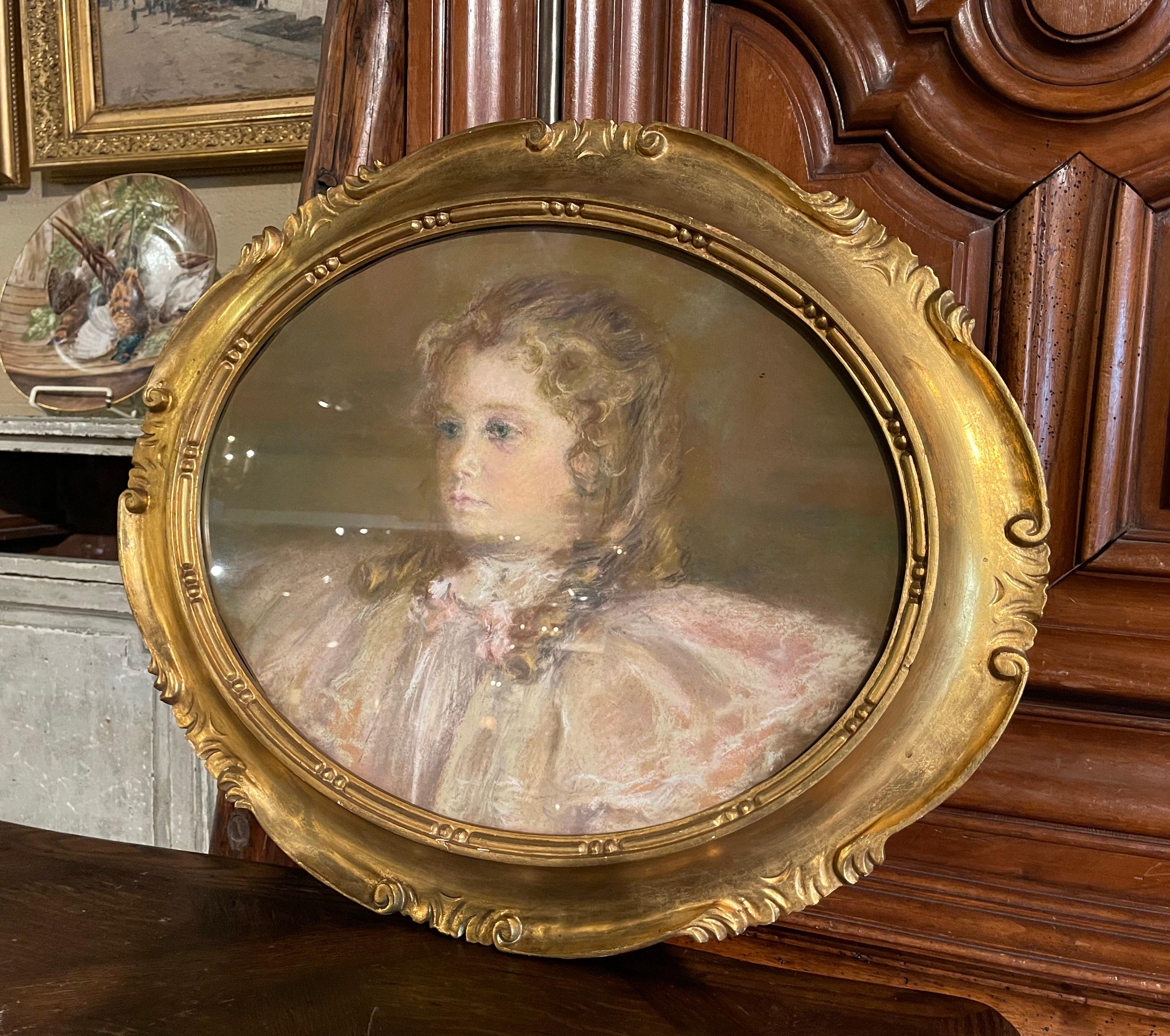 Decorate a study, bedroom, or living space with this beautiful antique pastel masterpiece. Created in France circa 1880, the artwork depicts a young blonde girl seemingly gazing off into the distance, dressed in a 19th-century fluffy white dress