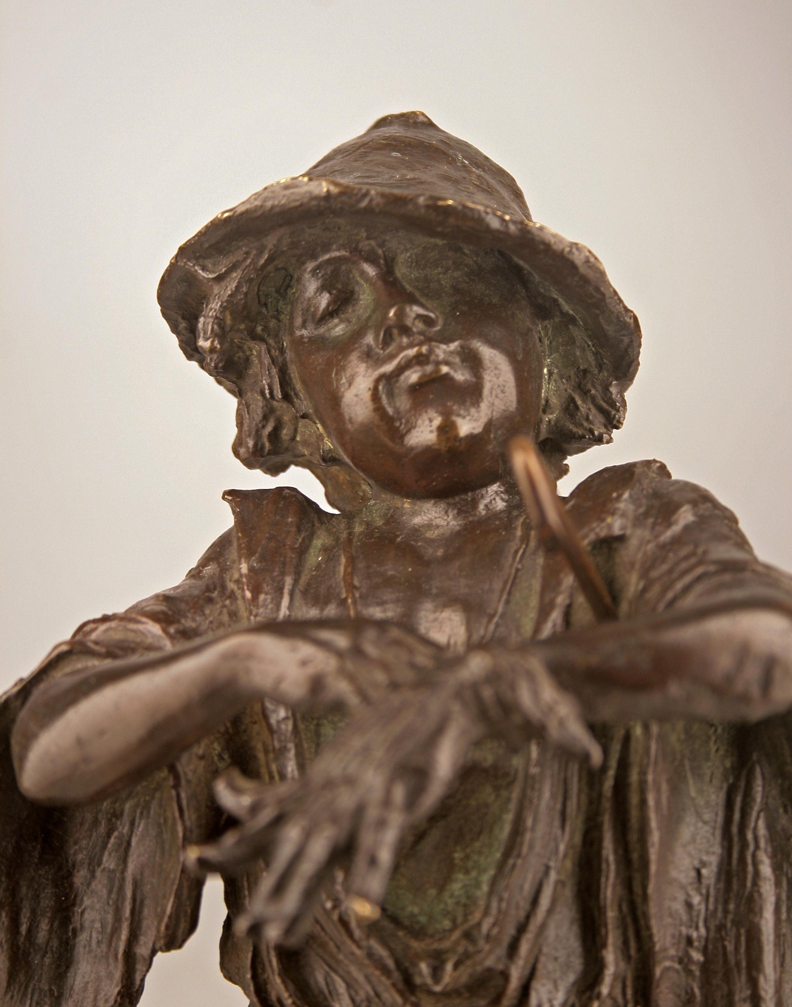 Late 19th Century French Patinated Bronze Sculpture of a Peasant/Shepherd Boy For Sale 1