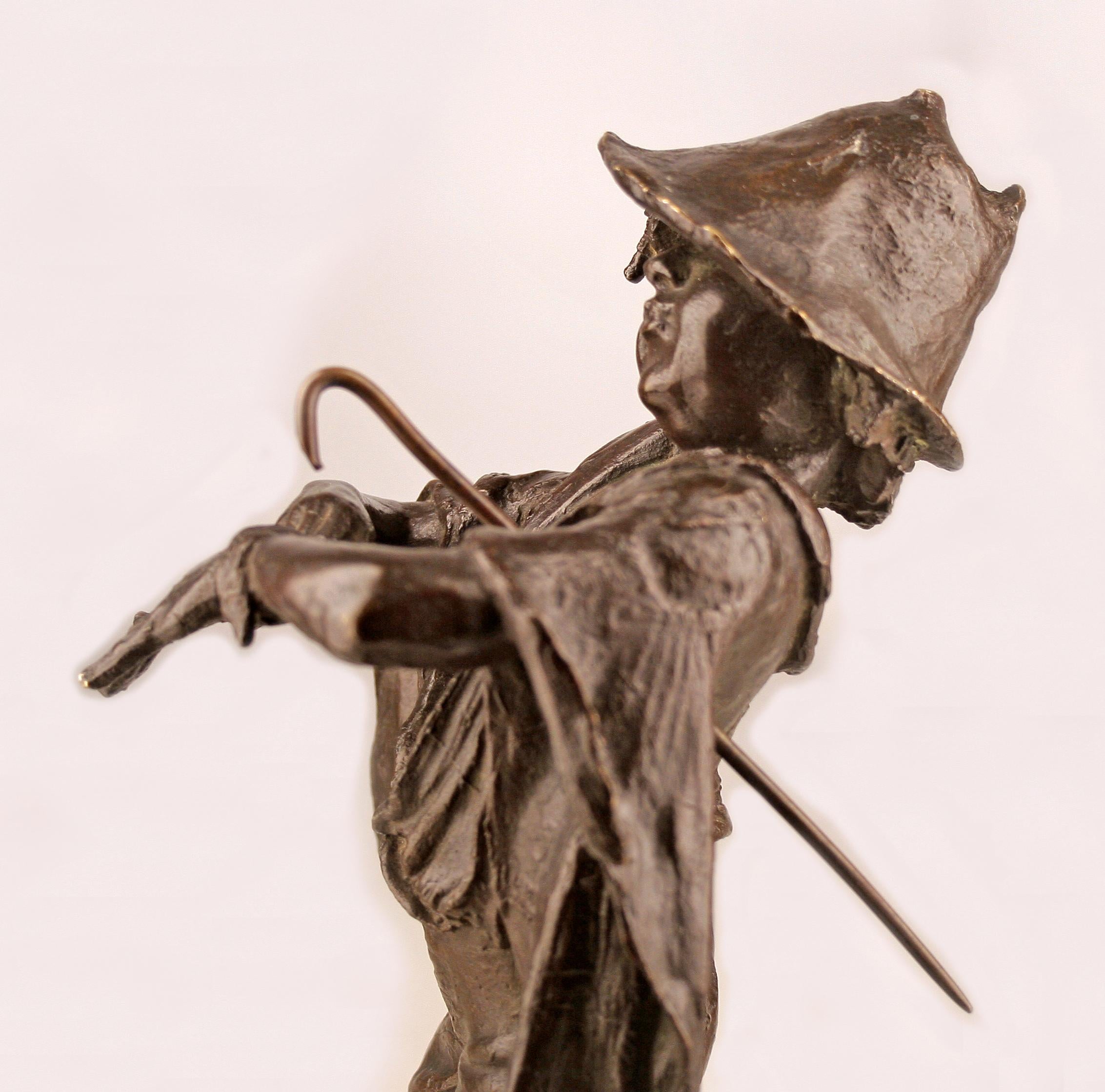 Escultura francesa de bronce patinado de un niño campesino/pastor de finales del siglo XIX Bronce en venta