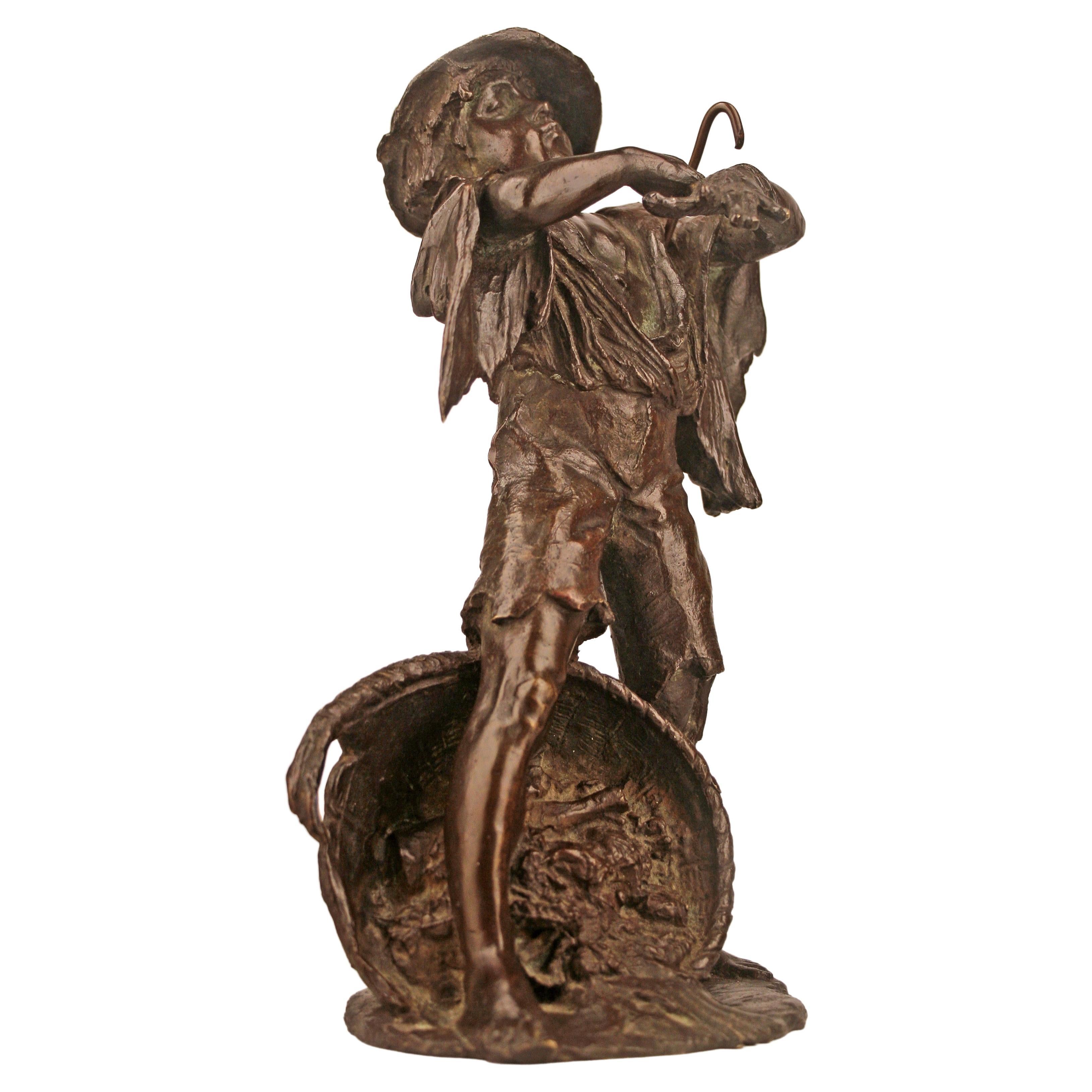Late 19th Century French Patinated Bronze Sculpture of a Peasant/Shepherd Boy