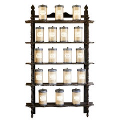 Used Late 19th Century French Pharmacy Wall Shelf in Brown Painted Wood