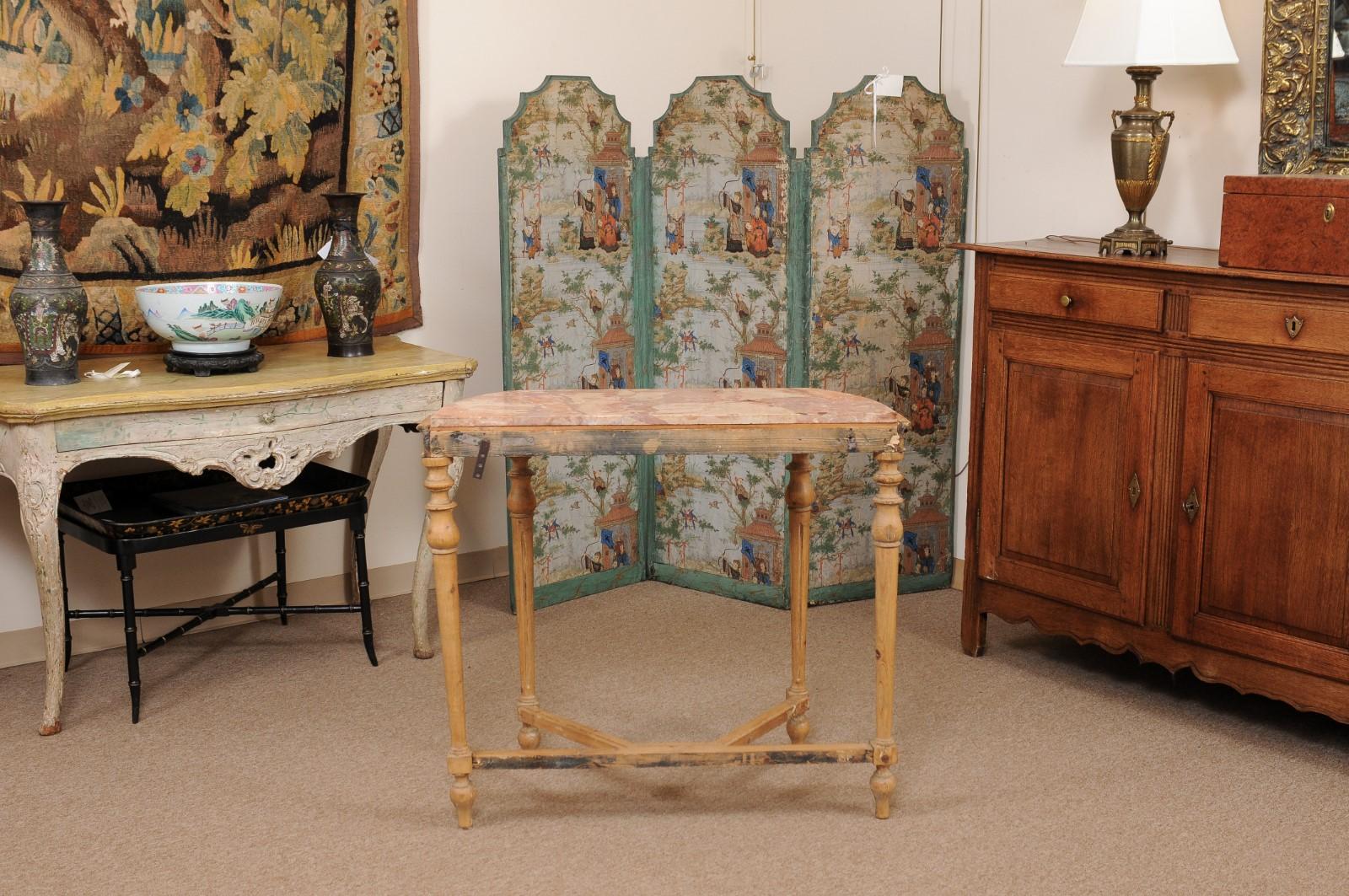 Late 19th Century French Pine Console Table with Fluted Legs & Inset Marble Top For Sale 4