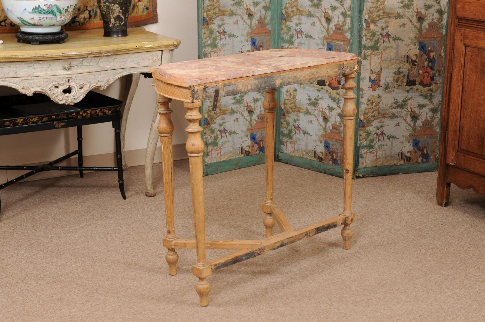 Late 19th Century French Pine Console Table with Fluted Legs & Inset Marble Top For Sale 5