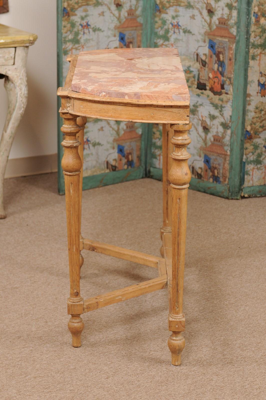 Late 19th Century French Pine Console Table with Fluted Legs & Inset Marble Top For Sale 6