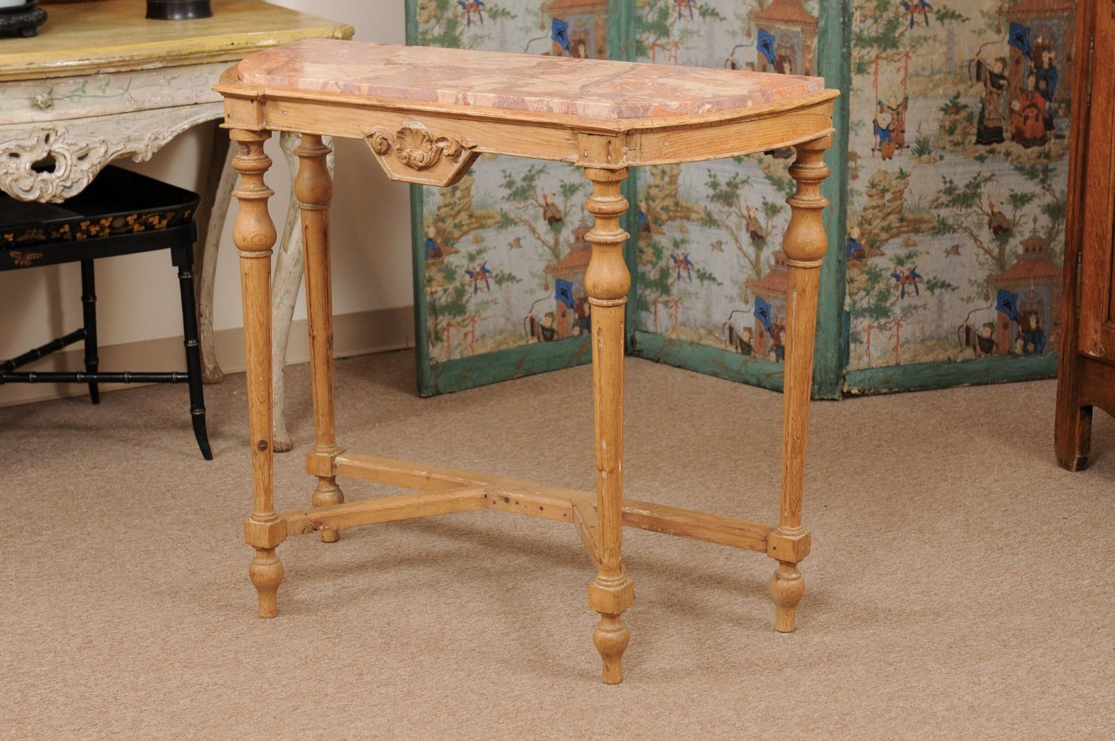 Late 19th Century French Pine Console Table with Fluted Legs & Inset Marble Top For Sale 7