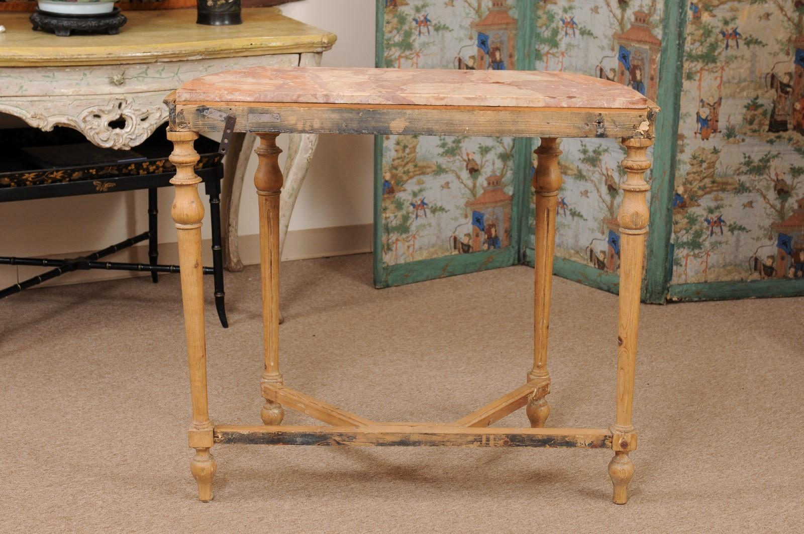 Late 19th Century French Pine Console Table with Fluted Legs & Inset Marble Top For Sale 3