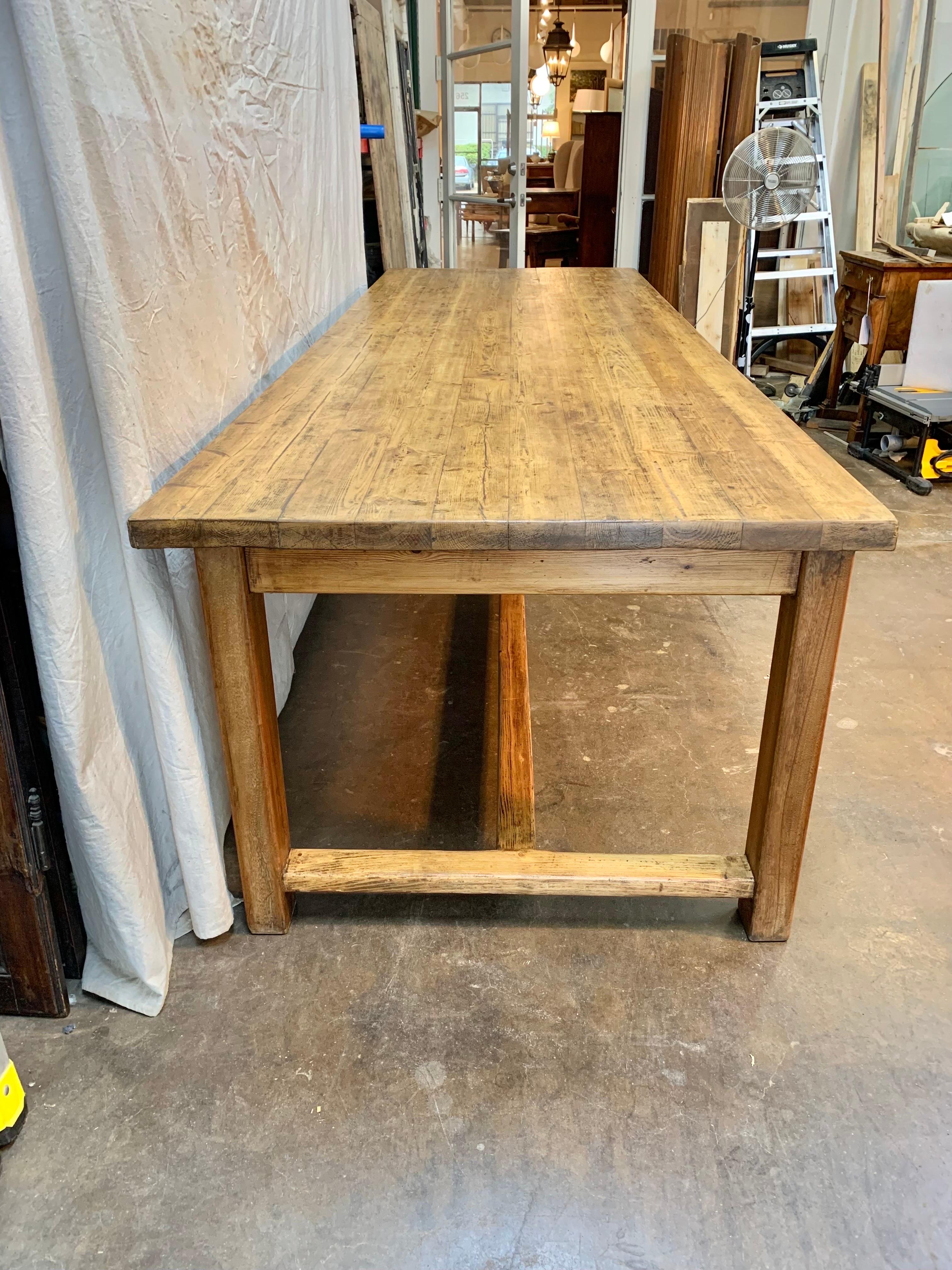 Hand-Crafted Late 19th Century French Pine Farm Table For Sale