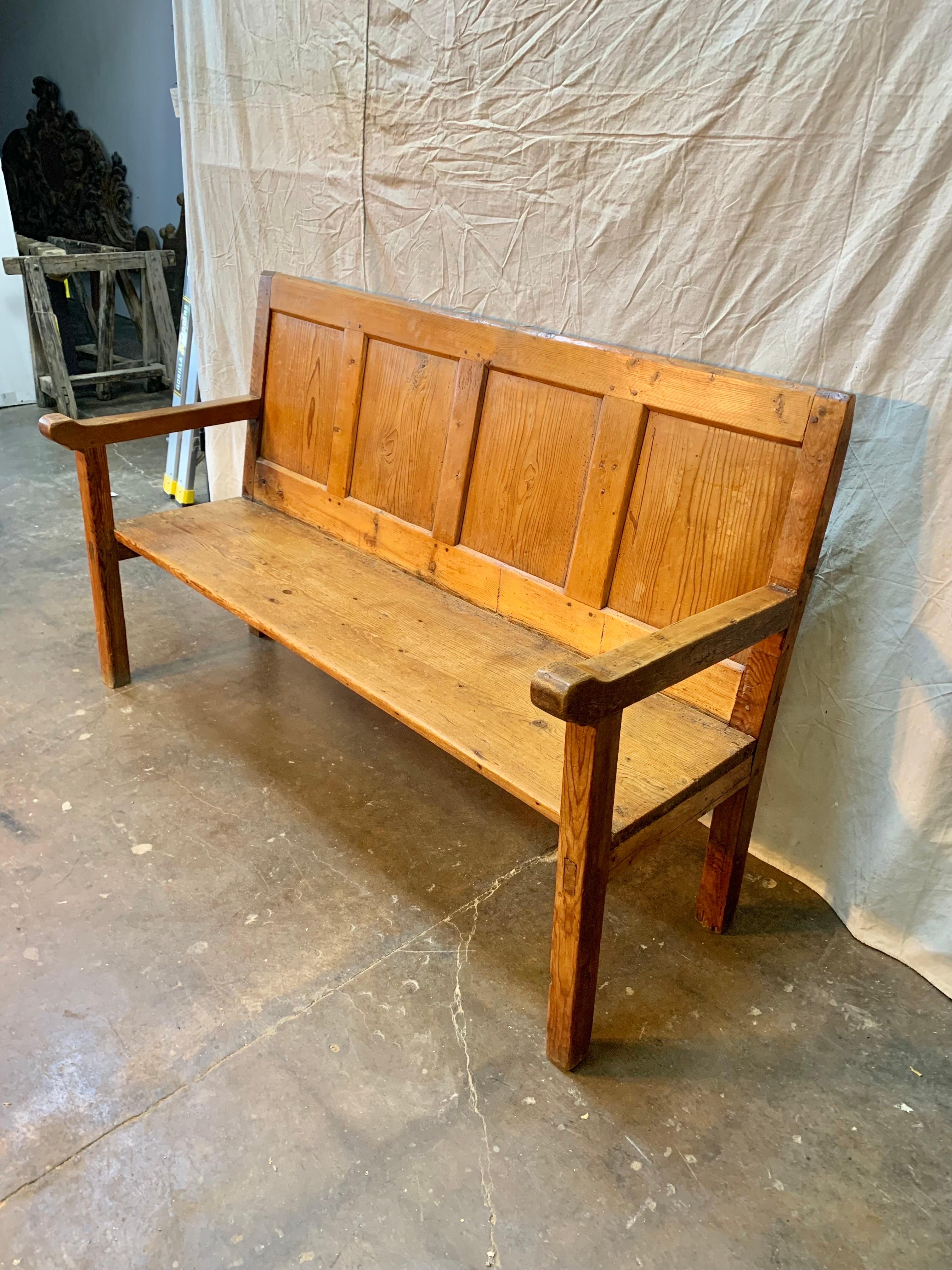 Late 19th Century French Pine Louis Philippe Bench In Good Condition In Burton, TX