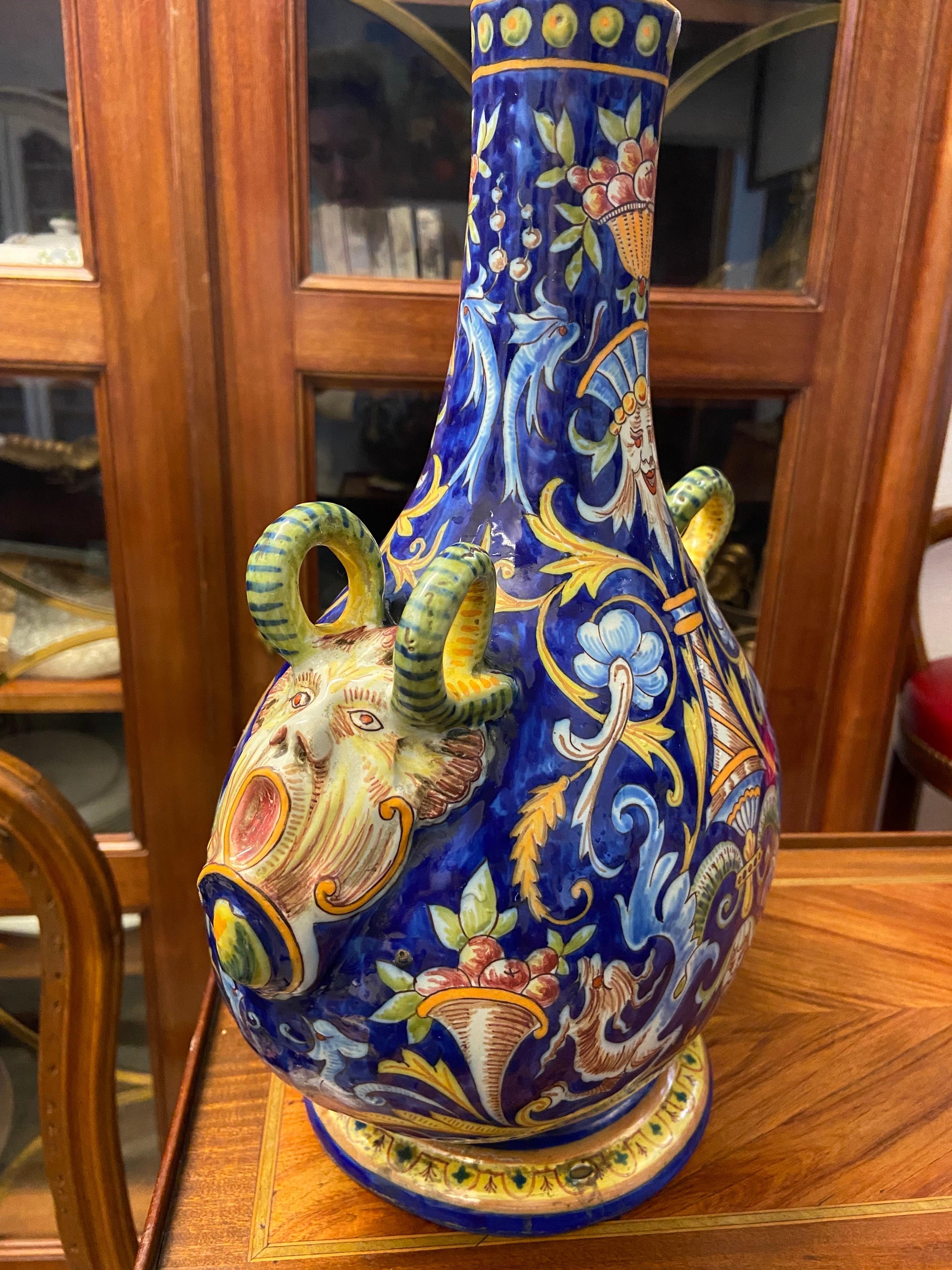 Late 19th Century French Polychromatic Desvres Ceramic Vase or Centrepiece In Good Condition For Sale In Sofia, BG