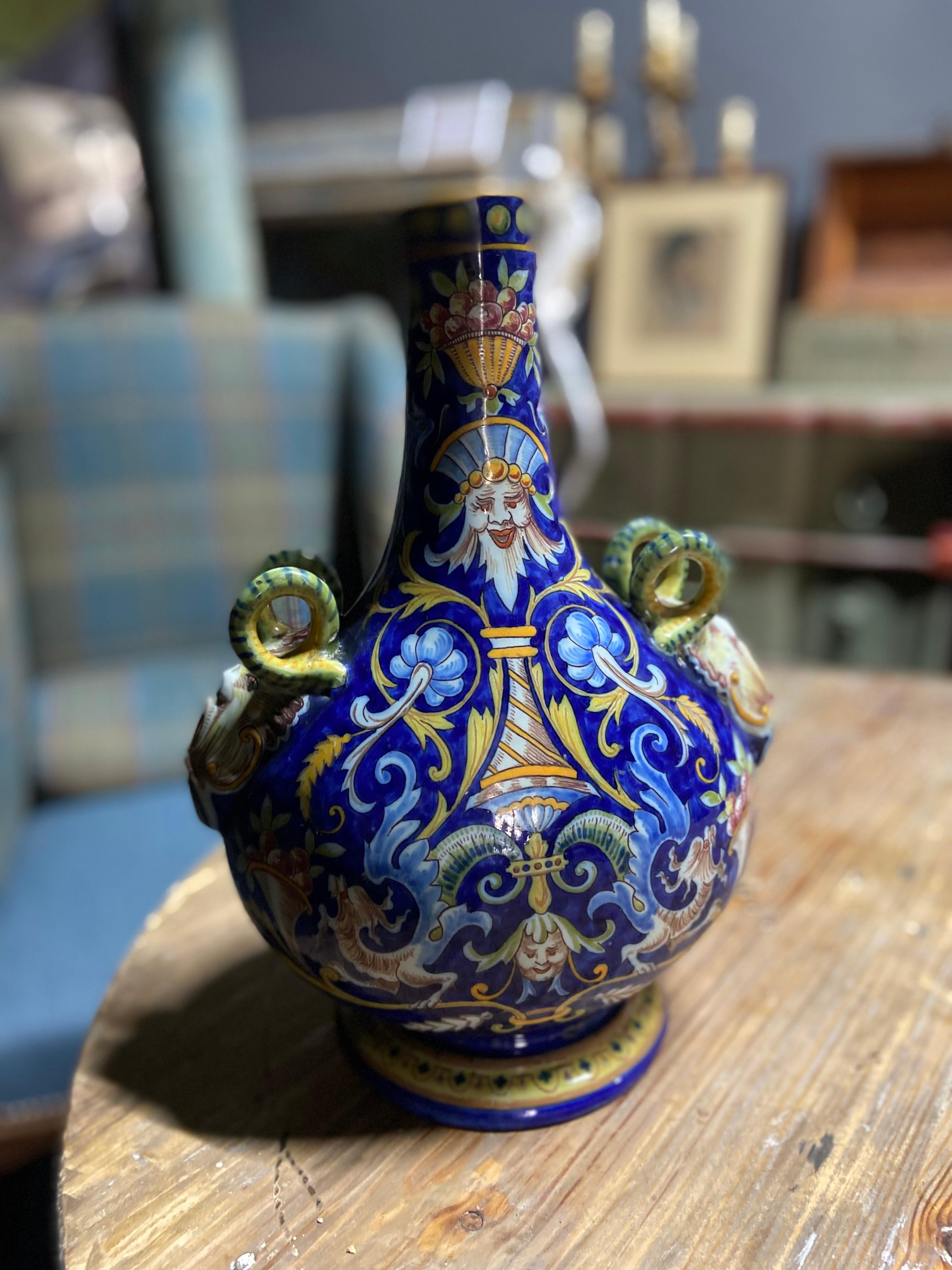 Late 19th Century French Polychromatic Desvres Ceramic Vase or Centrepiece For Sale 4