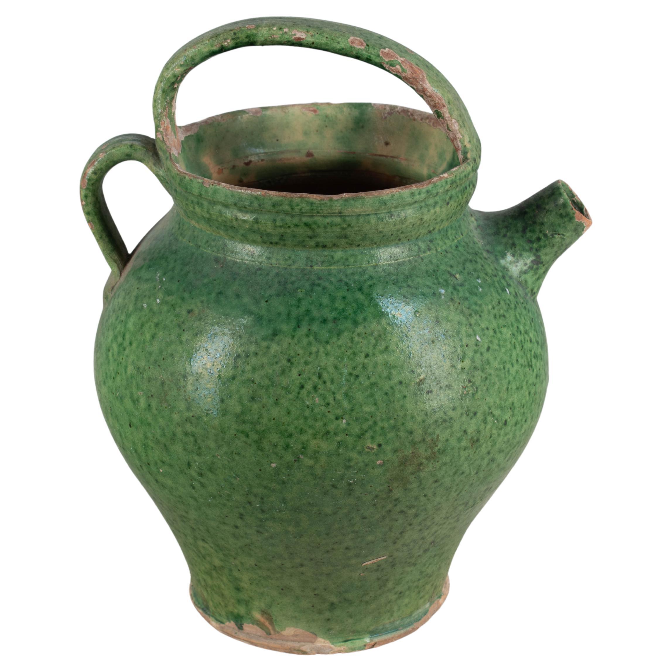 Late 19th Century French Pottery Green Glazed 10"high
