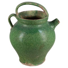 Late 19th Century French Pottery Green Glazed 10"high