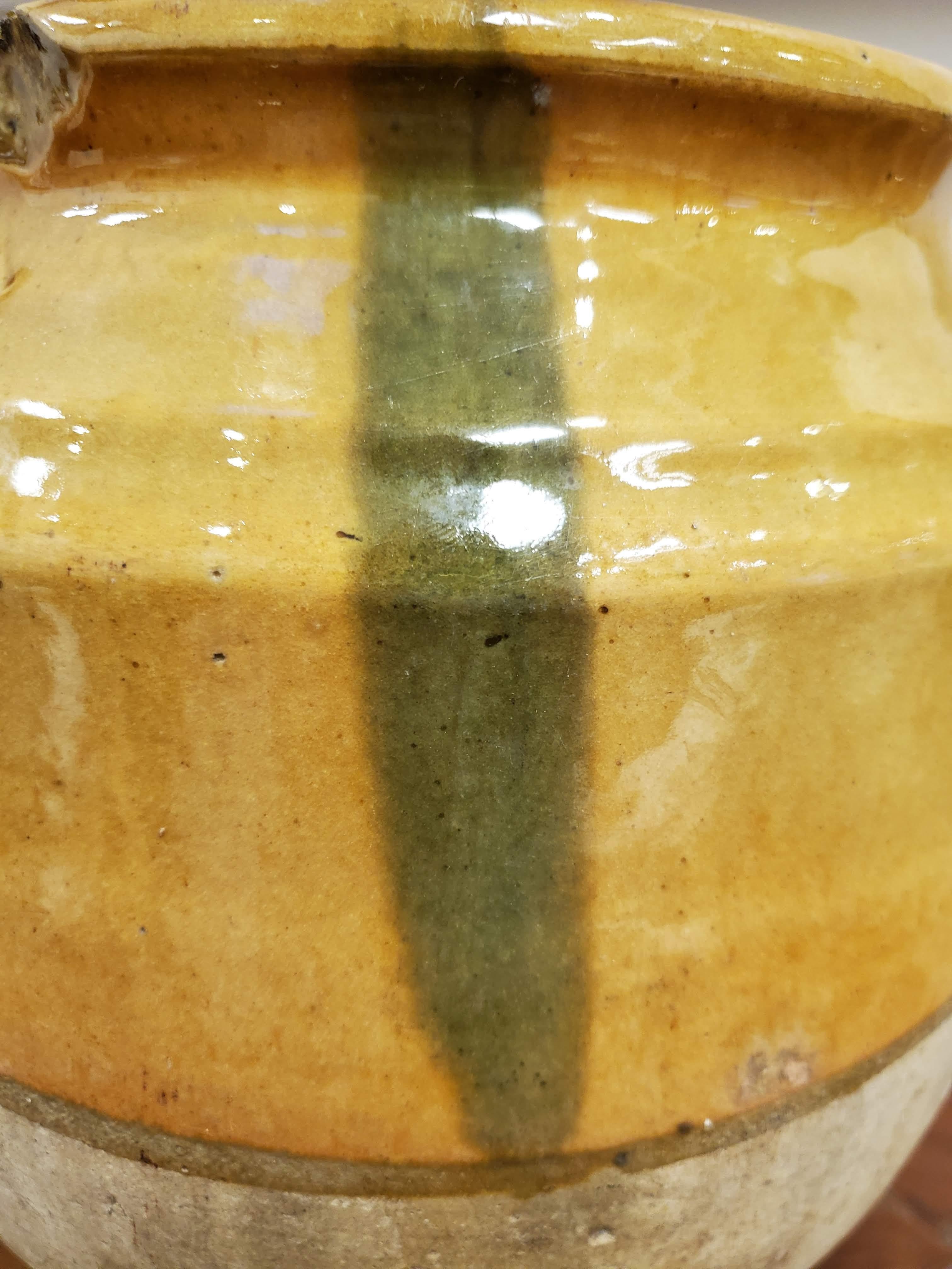 Late 19th Century French Provincial Green & Yellow Glazed Terra Cotta Confit Pot 7