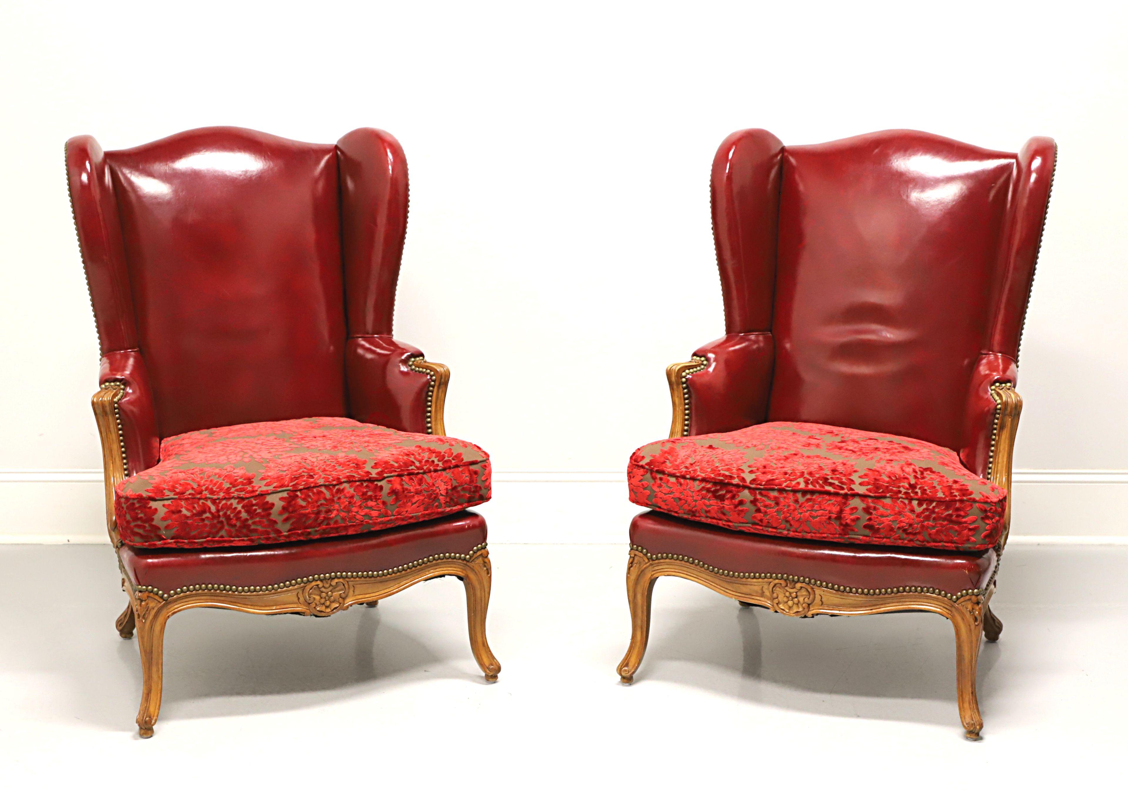 Late 19th Century French Provincial Louis XV Red Leather Wing Back Chairs - Pair 6