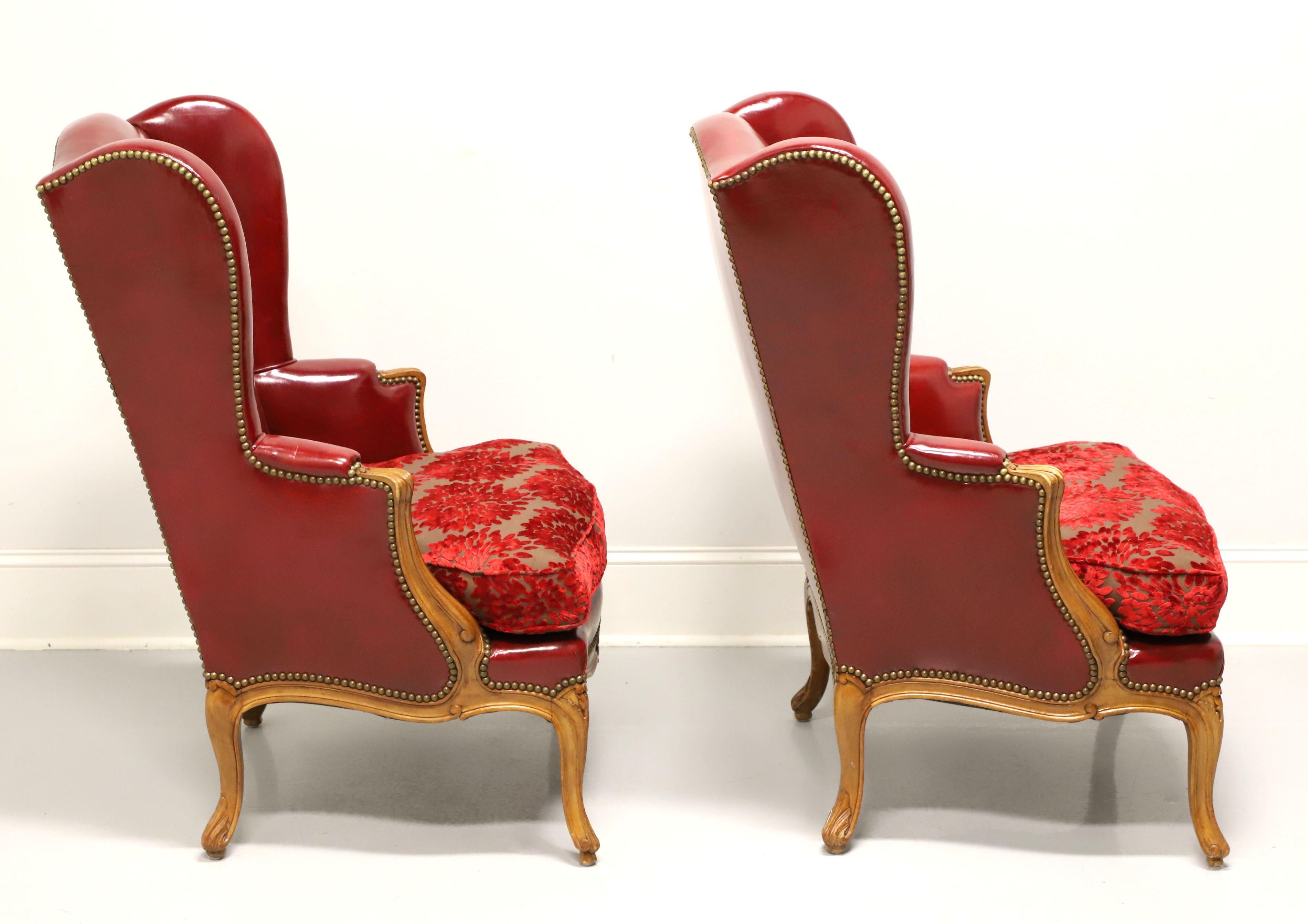 Late 19th Century French Provincial Louis XV Red Leather Wing Back Chairs - Pair In Good Condition In Charlotte, NC