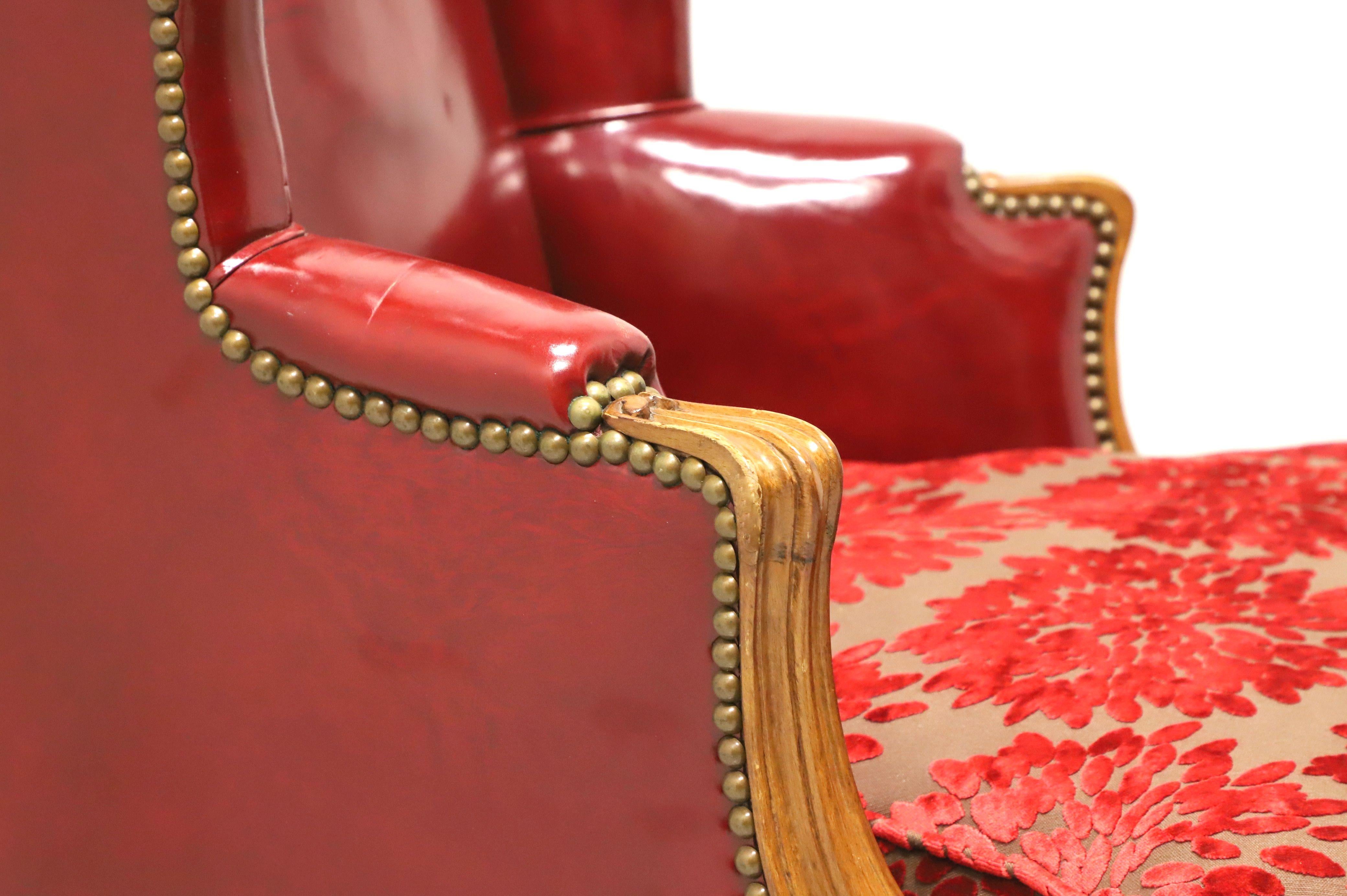 Late 19th Century French Provincial Louis XV Red Leather Wing Back Chairs - Pair 3