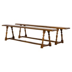 Late 19th Century French Provincial Oak Farmhouse Benches – A Pair