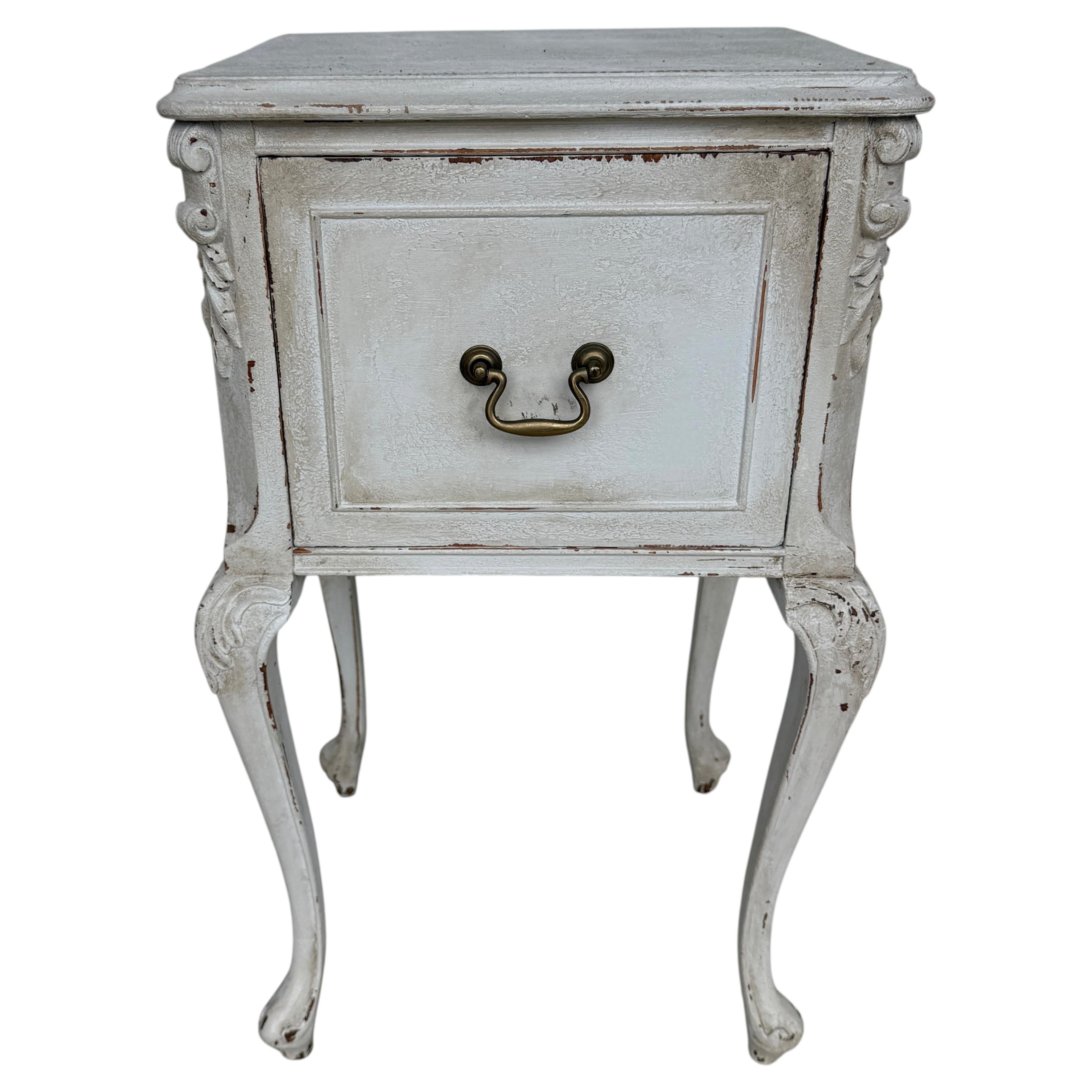 Late 19th Century French Provincial Painted Nightstand End Table w Drawer