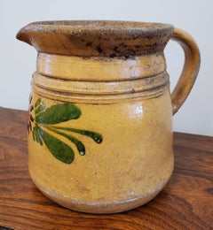 Late 19th Century French Provincial Painted Terra Cotta Pitcher or Wine Jug