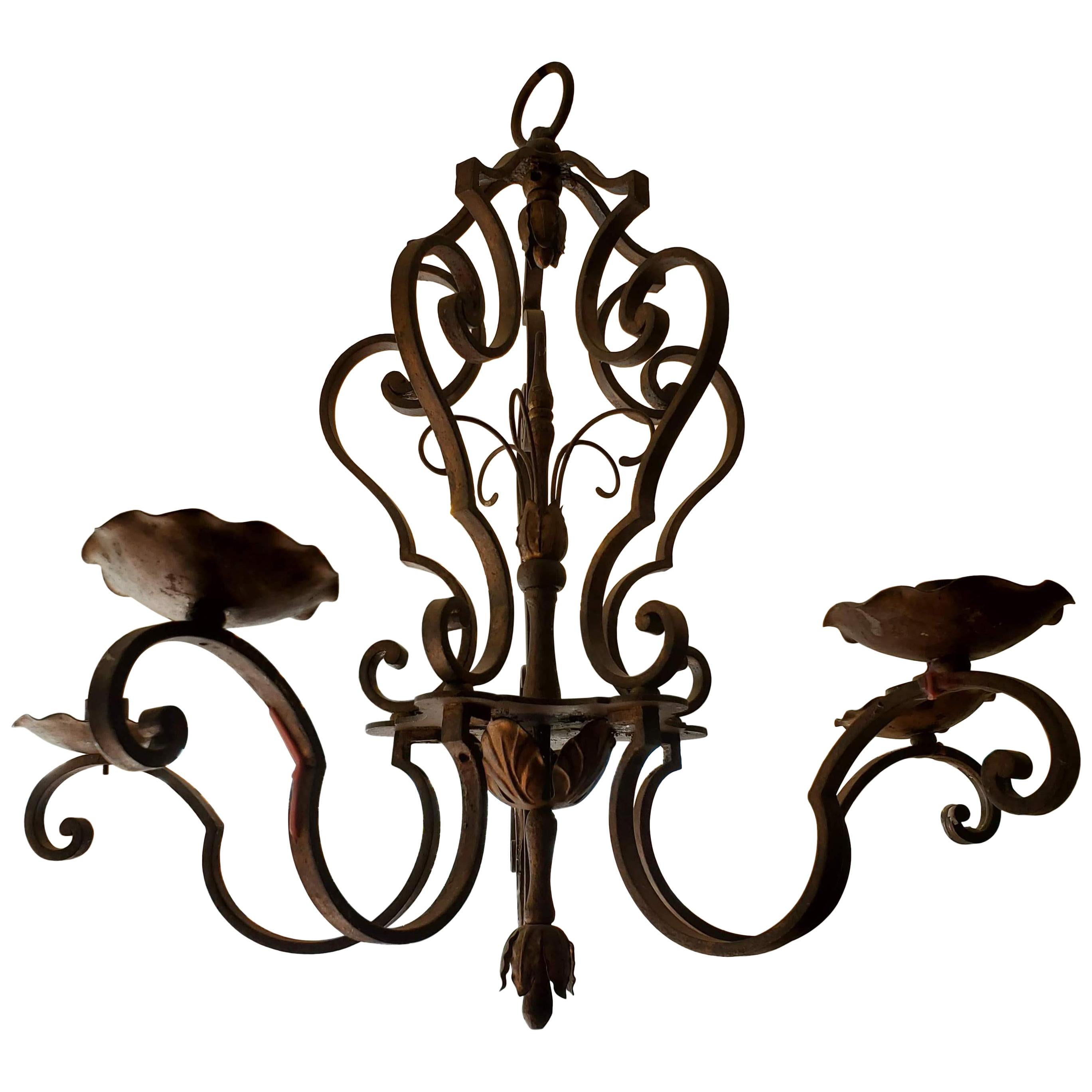 Bronze Pendent, Chandelier, Ceiling Fixture with Putti, Cherubs, 19th Century at 1stDibs