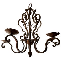 Late 19th Century Wrought Iron French Provincial Chandelier with Bronze Finish