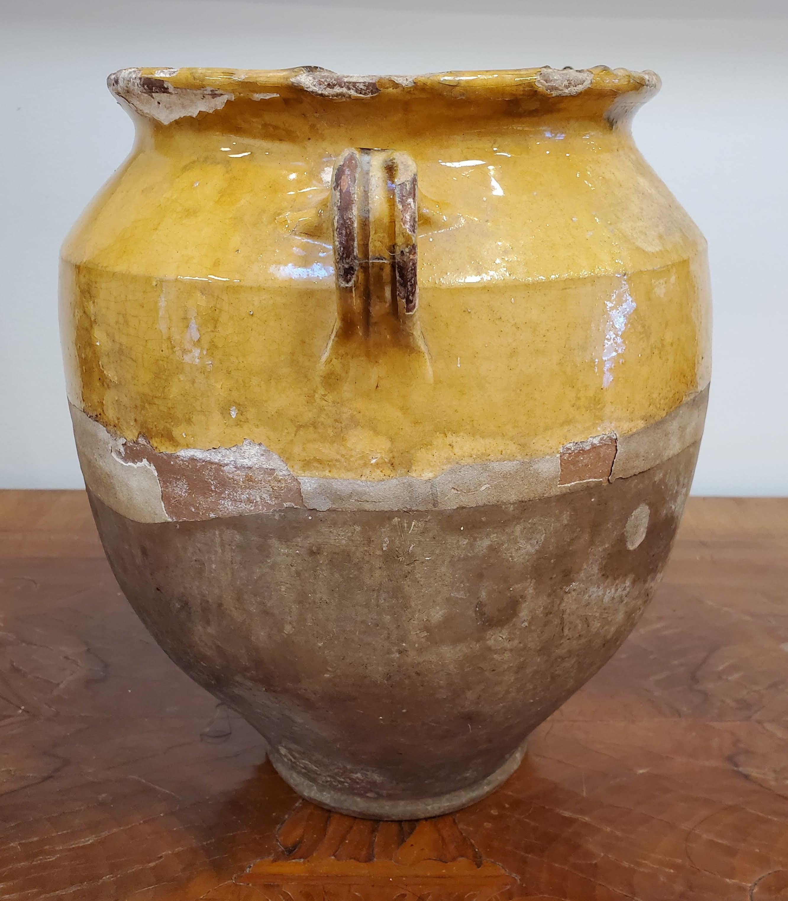 Terracotta Late 19th Century French Provincial Yellow Glazed Terra Cotta Confit Pot