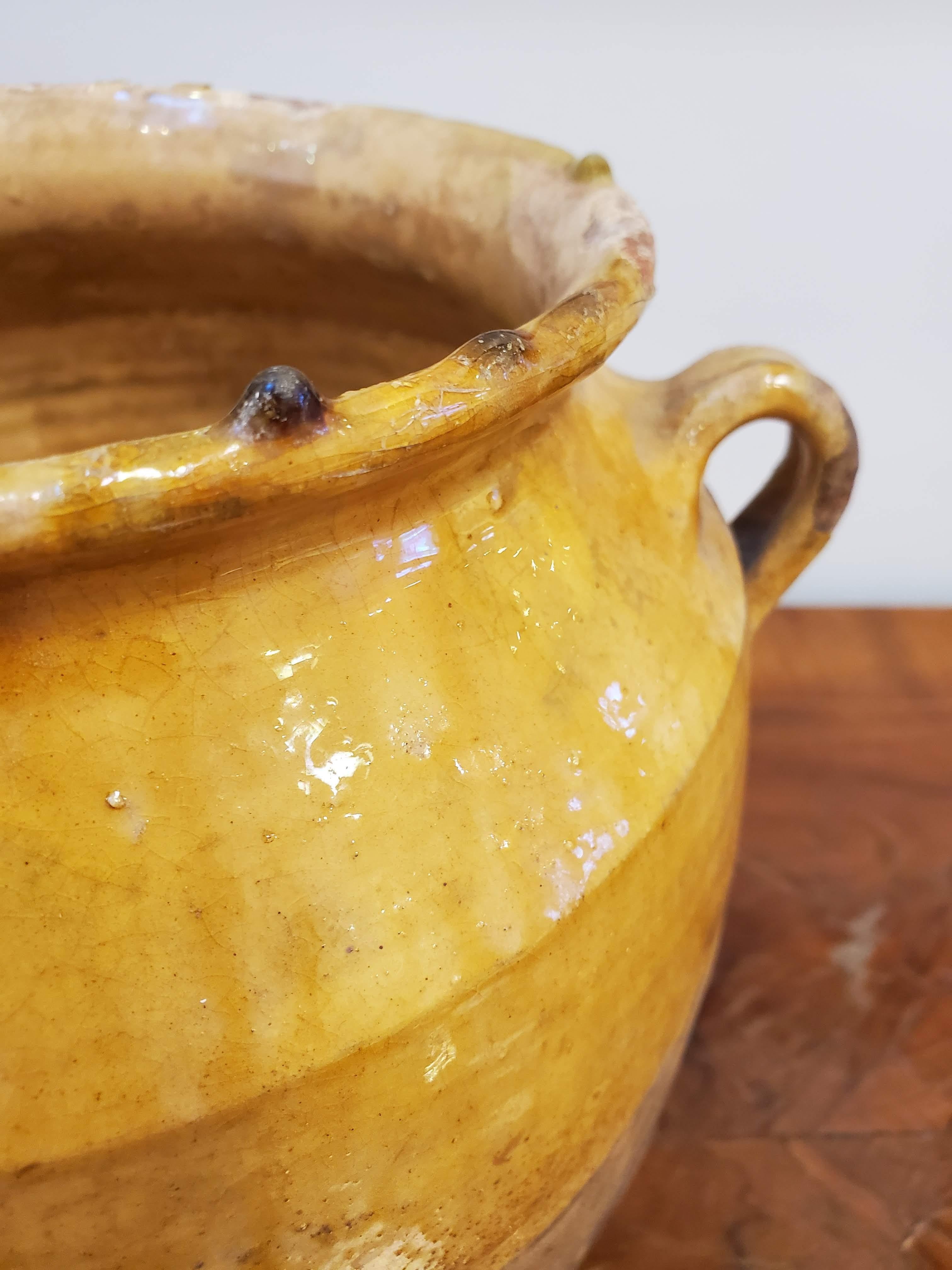 Late 19th Century French Provincial Yellow Glazed Terra Cotta Confit Pot 3