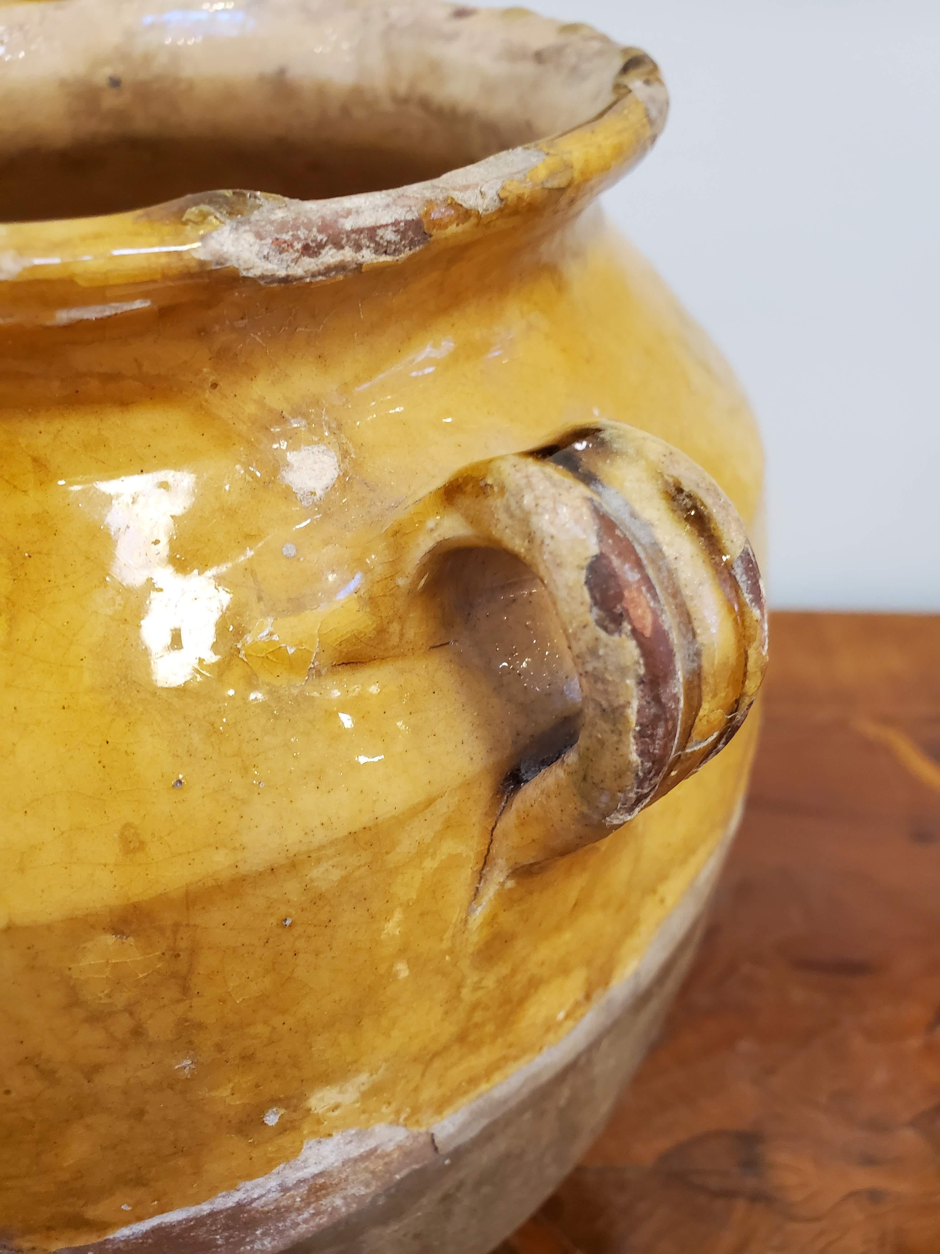 Late 19th Century French Provincial Yellow Glazed Terra Cotta Confit Pot 4